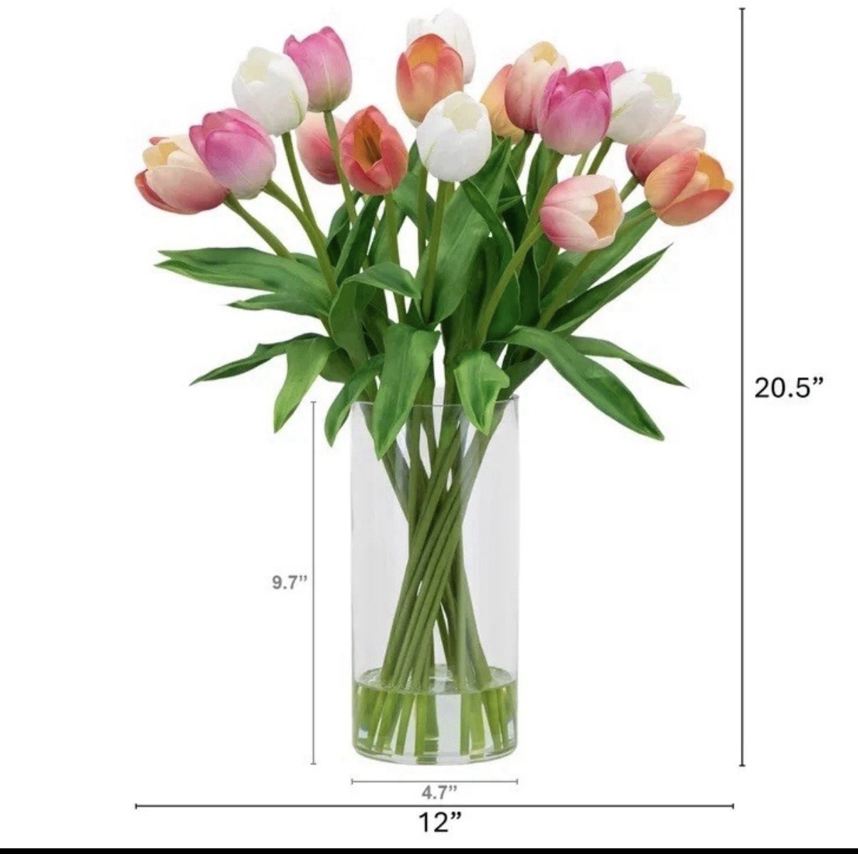 TULIPS FAUX ARTIFICIAL FLOWER FLORAL ARRANGEMENT SILK FLOWERS VASE NEW 20”