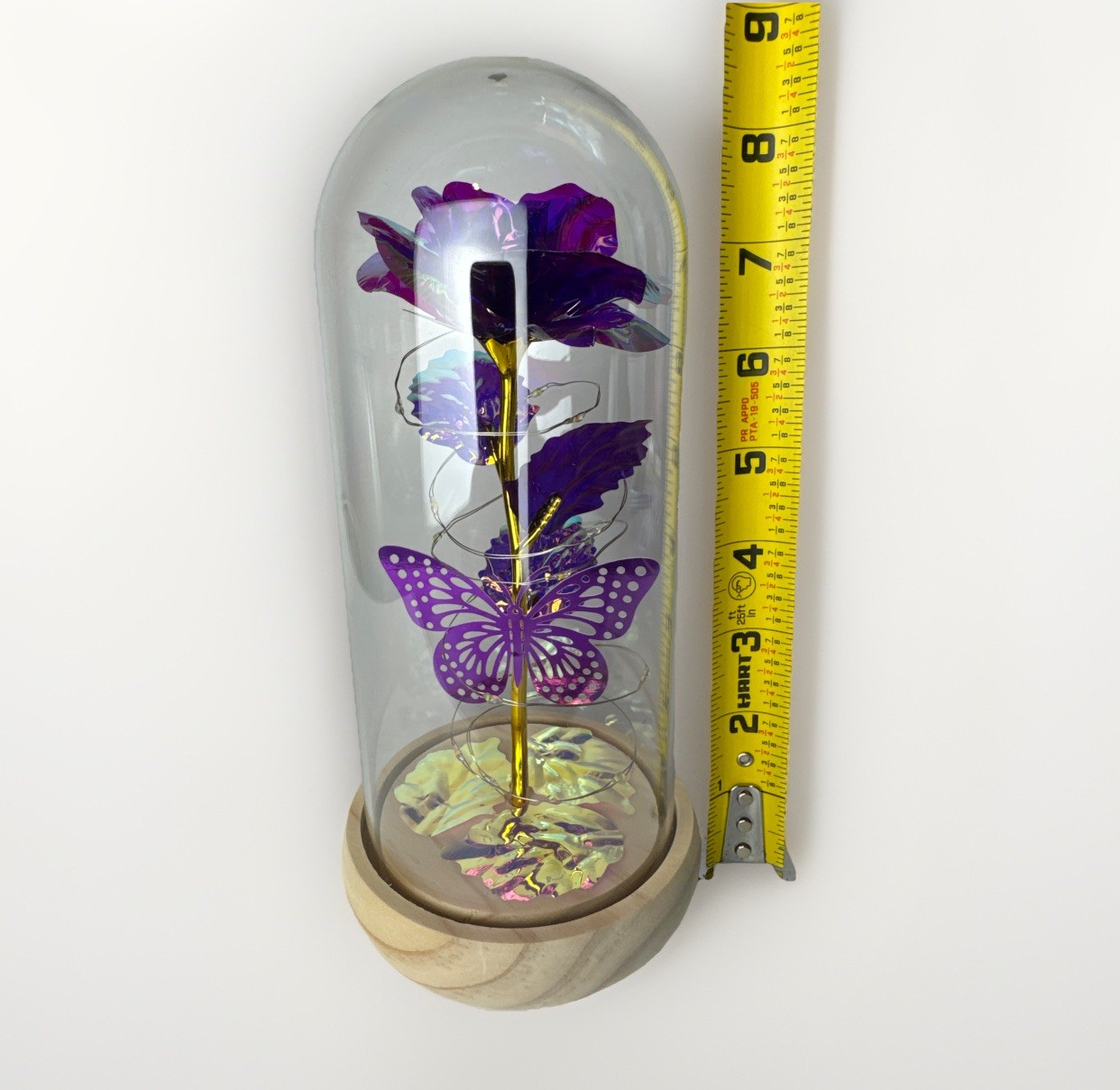 LED Eternal Rose Glass Dome Lamp Multicolor Fairy Lights Butterfly 8.5” Decor