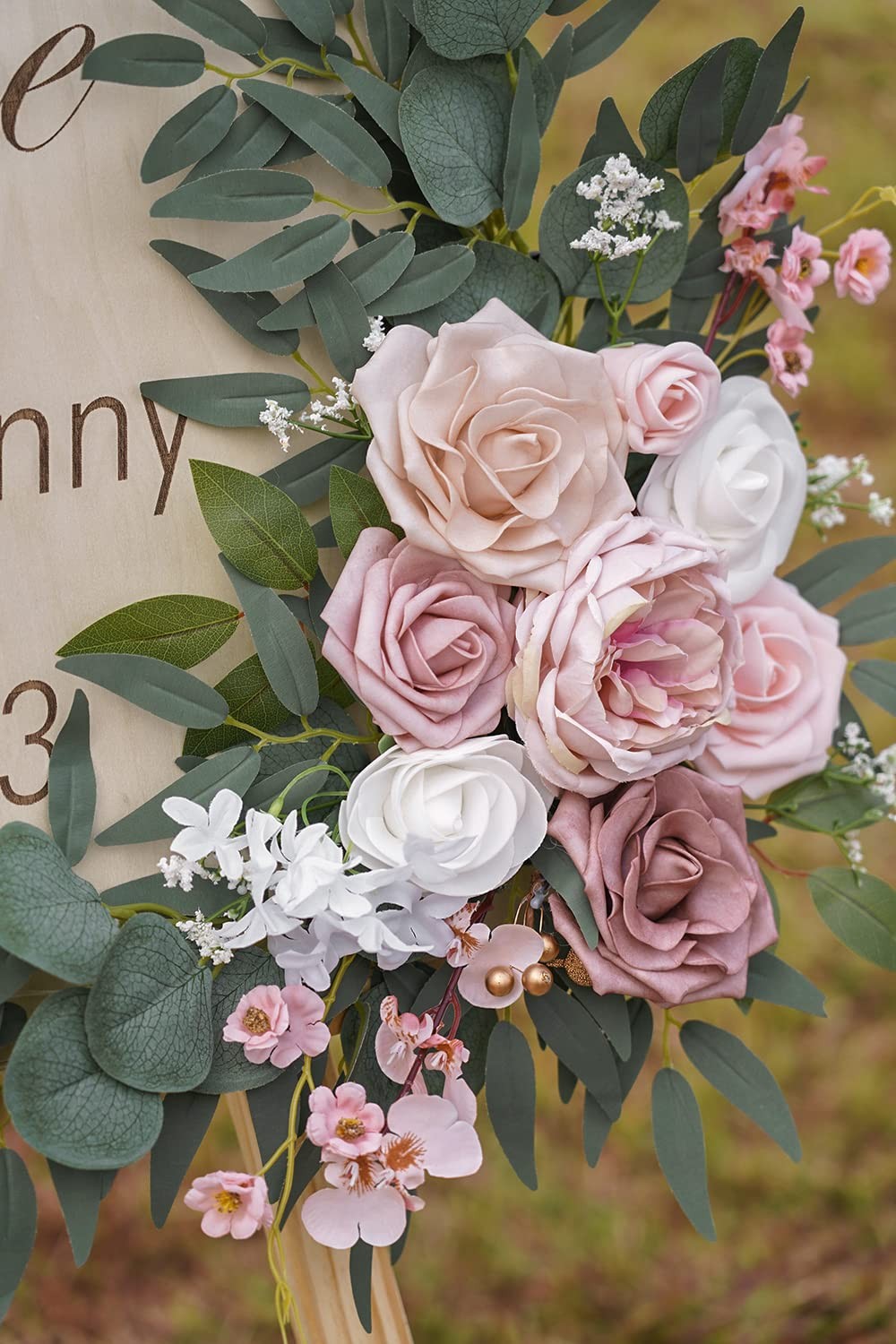 2 PCS Small Wedding Arch Artificial Dusty Rose Blush Flowers Welcome Sign Decor
