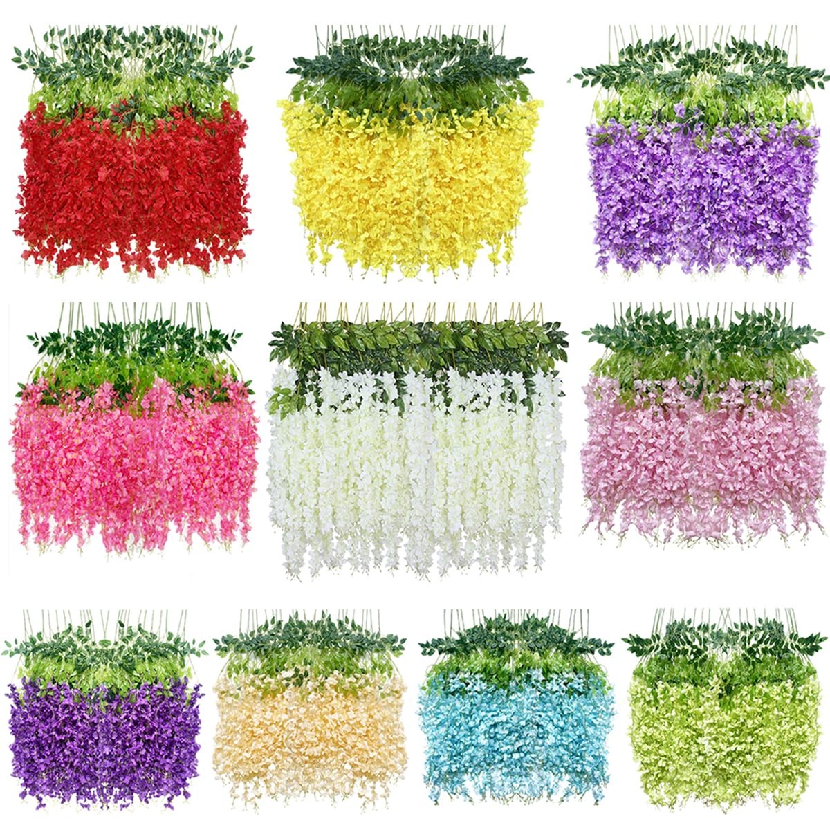 Artificial Wisteria Hanging Flowers Fake Wisteria Flower Garland Silk Vines R…
