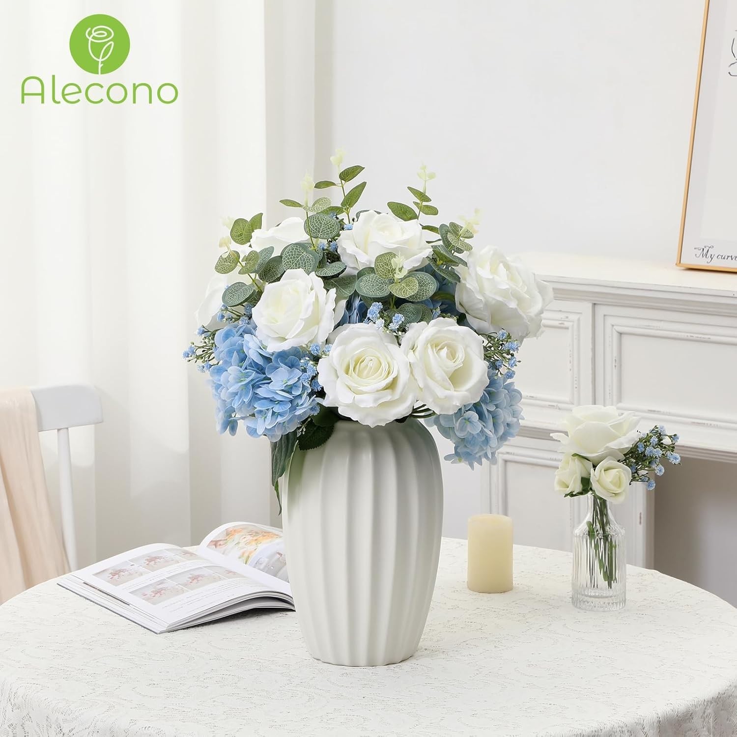20pcs Fake Roses, 4in Big Velvet Flower Head White Roses Artificial Flowers w…