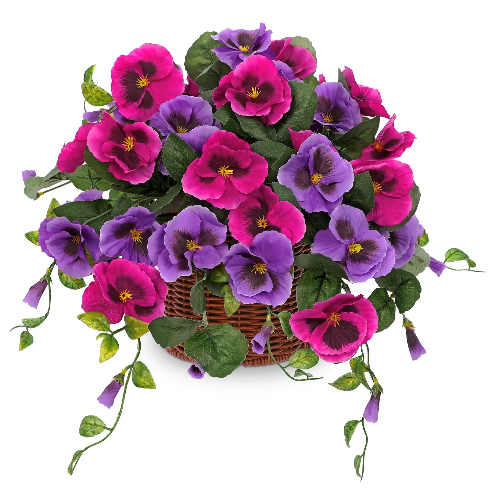 Artificial Pansy Flowers, Potted Faux Cascading Flowers in Basket, Farmhouse …