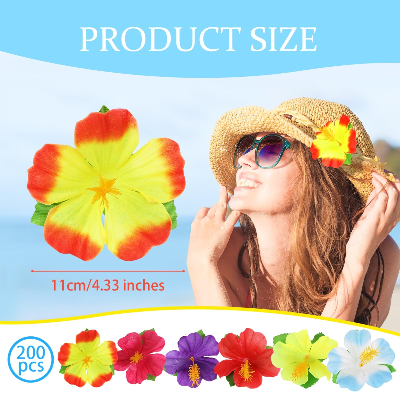 RMERVE Artificial Hibiscus Flowers, 6 Colors Tropical Decor Hawaiian Flowers …