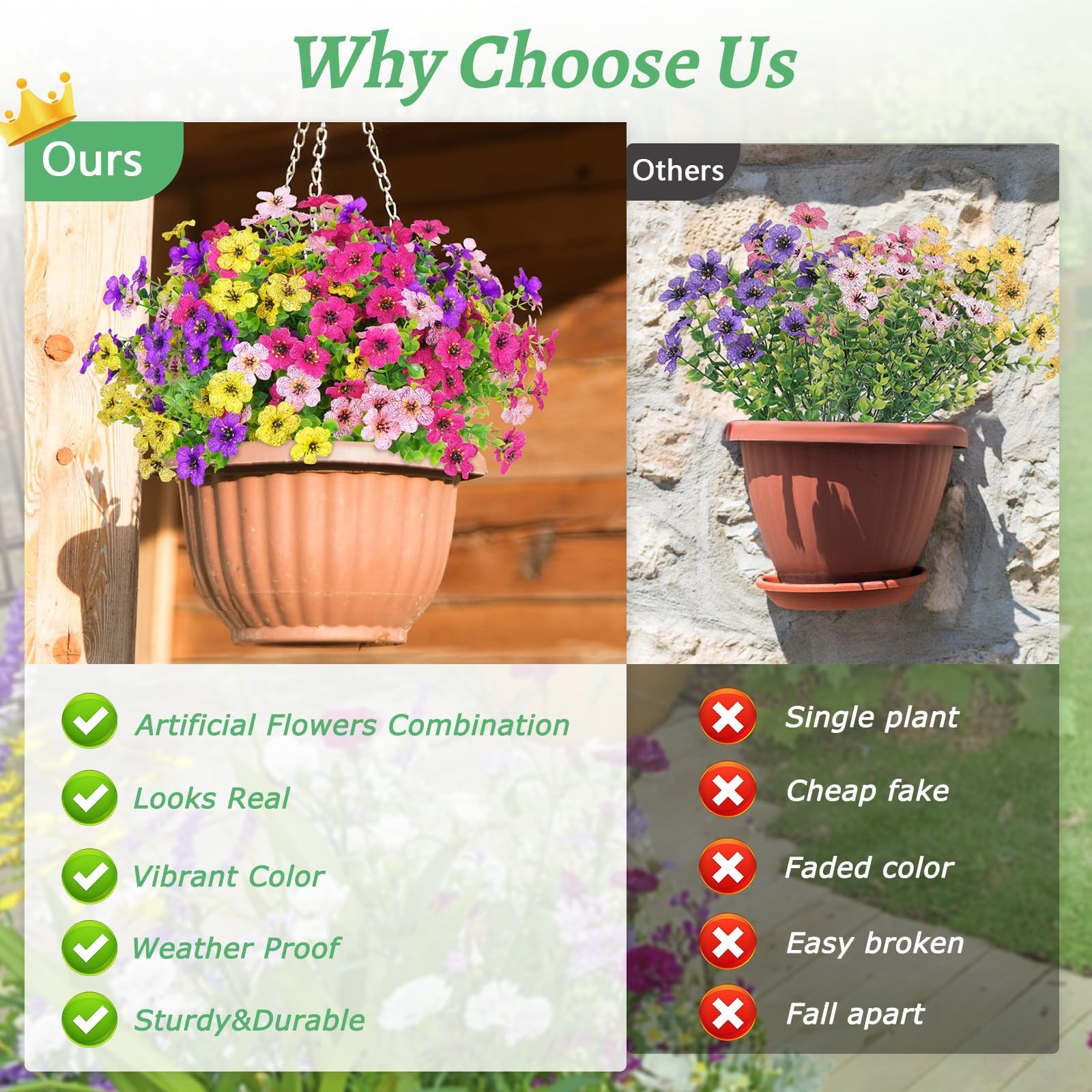 Elyum Artificial Flowers for Outdoors, 36 Bundles Mixed Colors Fake Outdoor F…