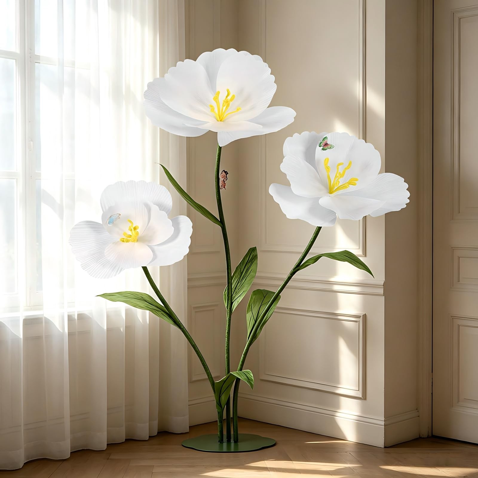 3PCS Giant Flowers for Decoration Large Standing Flower with Stem and Stand