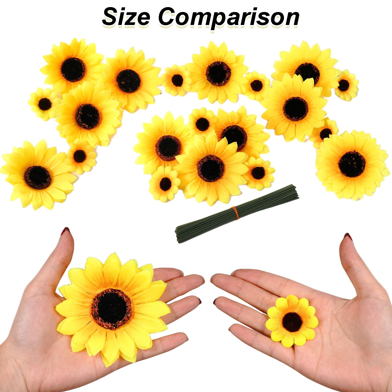 50pcs Artificial Sunflower Heads with 5.9in Iron Stems for Wreath Table Garde…