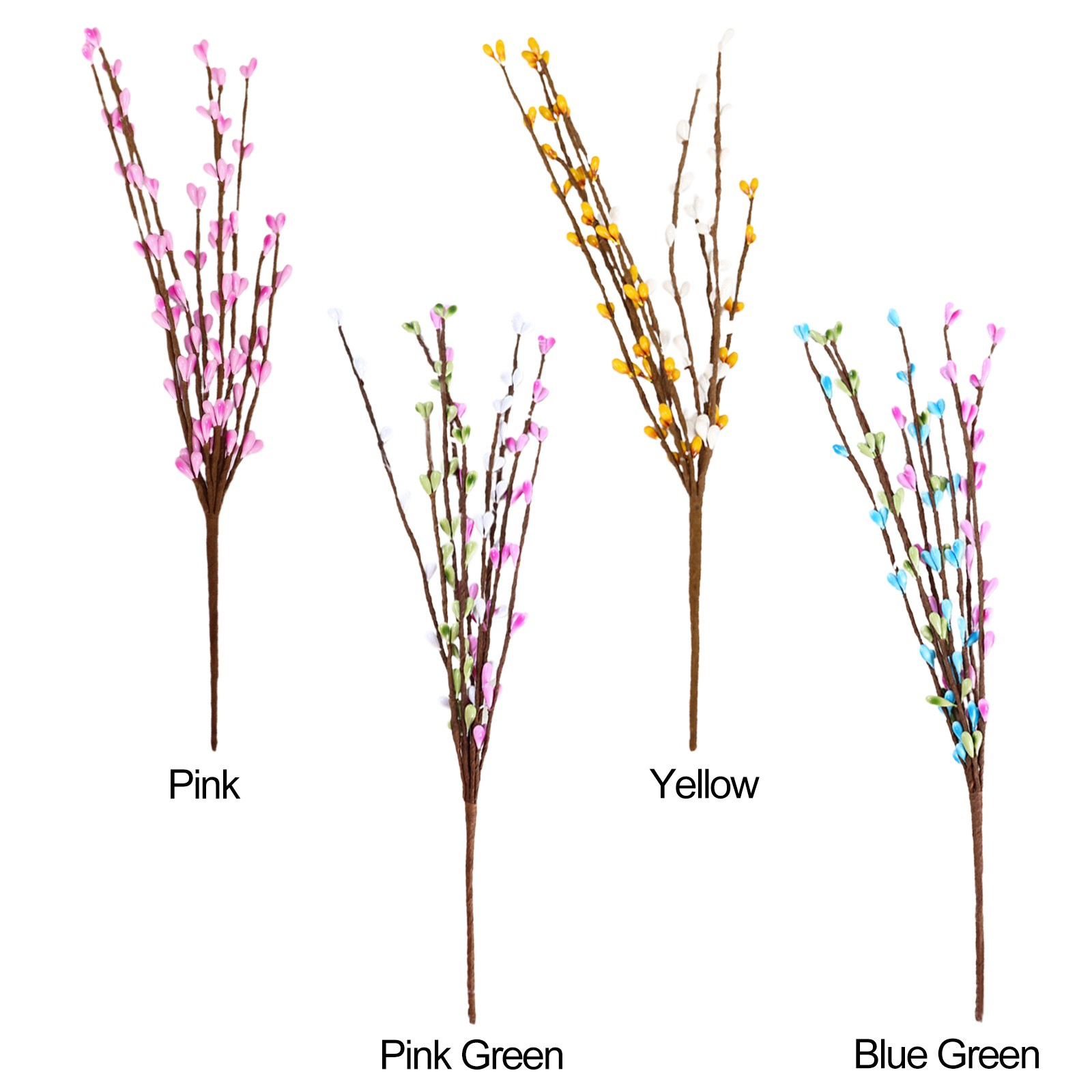 White Green Pink Easter Berry Stems 30cm Decor