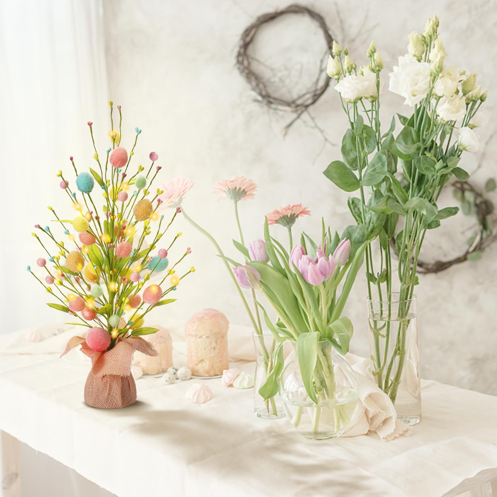 Easter Decorations, Artificial 18 Inch PreLit Easter Egg Tree Tabletop Decor …