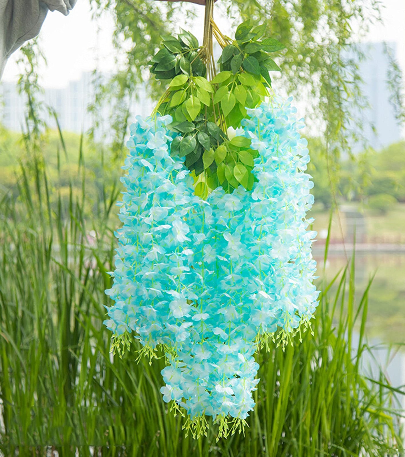 Artificial Wisteria Hanging Flowers Fake Wisteria Flower Garland Silk Vines R…