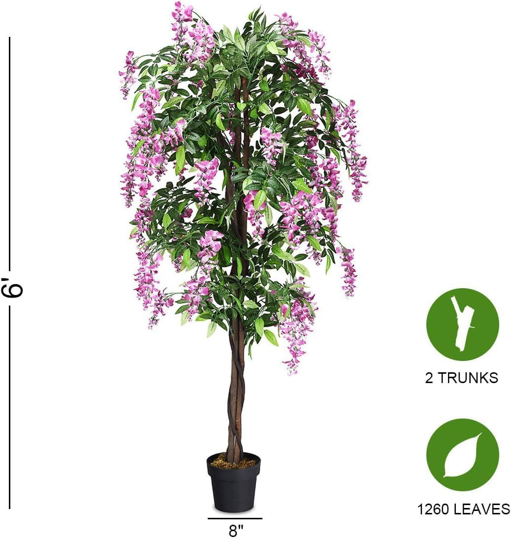 6FT Ficus & Wisteria Artificial Trees – 2 Pack Faux Plants for Home Decor