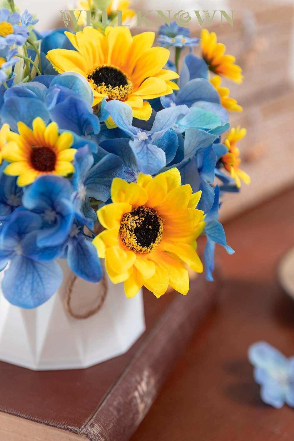 Small Fake Flowers in Plastic Vase 7 Centerpieces Coffee Table Decor, Silk Su…