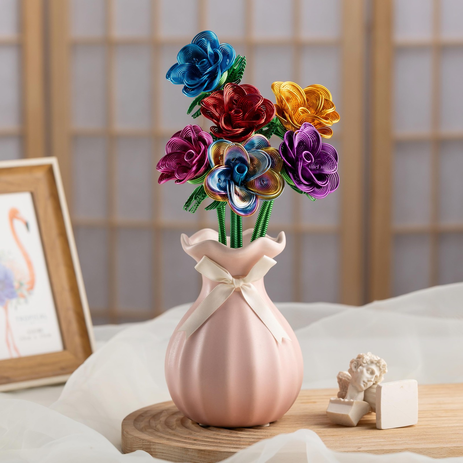 6Pcs YTBBGS Colorful Metal Bouquet Rose Artificial Flowers,Fake Rose with Wat