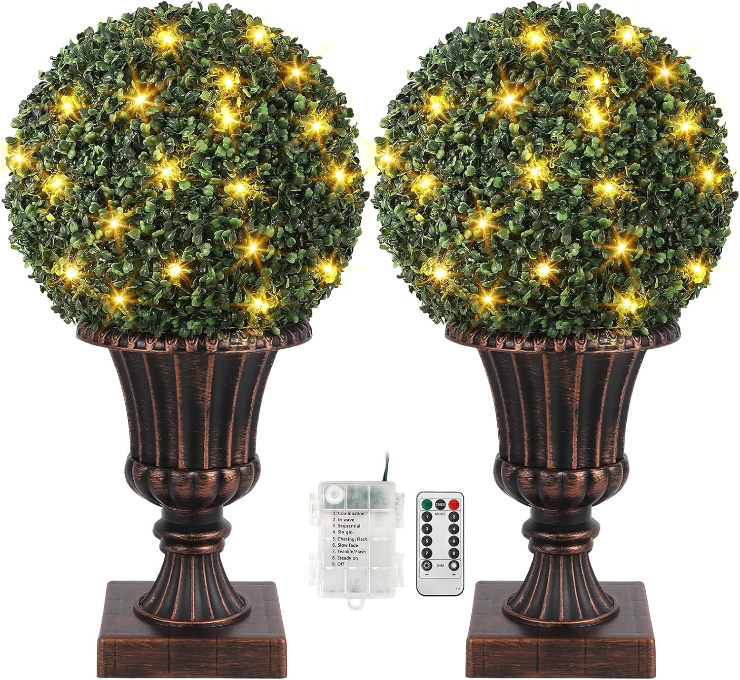 16″ Pre-Lit Artificial Plant with Lights Timer Remote Control Outdoor Ball Tree