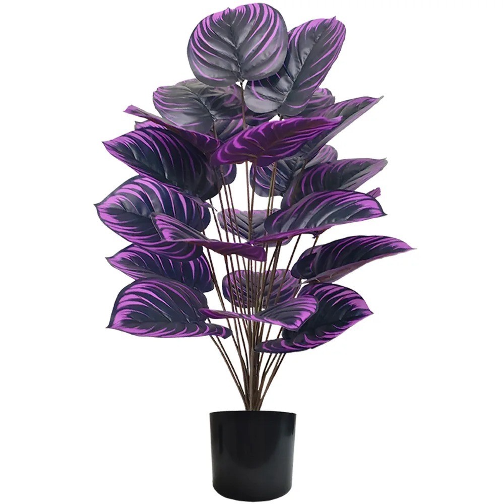 Home Party Decoration Purple & Green Leaf Decor Artificial Plant Simulation Pot