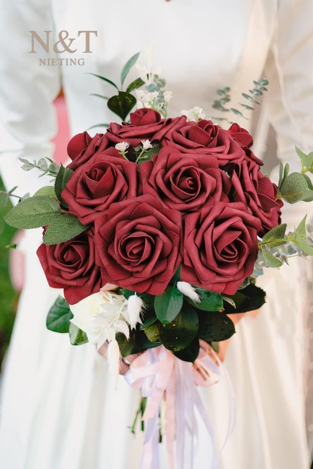 NT NIETING Artificial Flowers, 25Pcs Fake Flowers Roses Perfect DIY Wedding