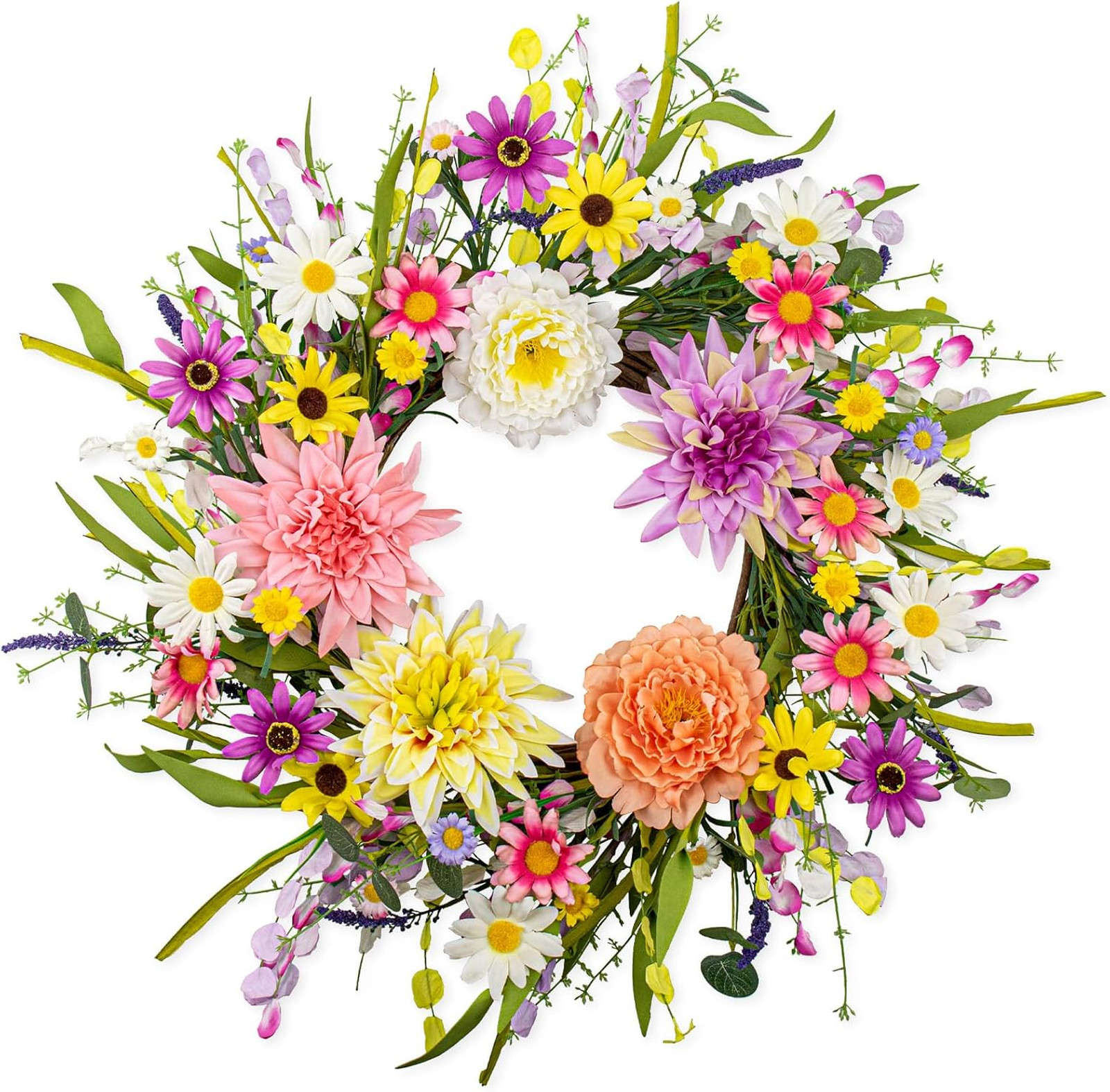 Artificial Spring Wreath 22 Inch Floral Wreath Front Door Decor for Indoor