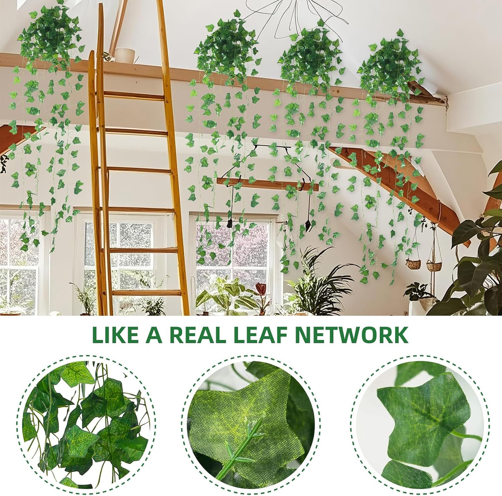 Artificial Ivy Garland 12 Pack 93.6 Feet Faux Vines for Wall Decor Bedroom