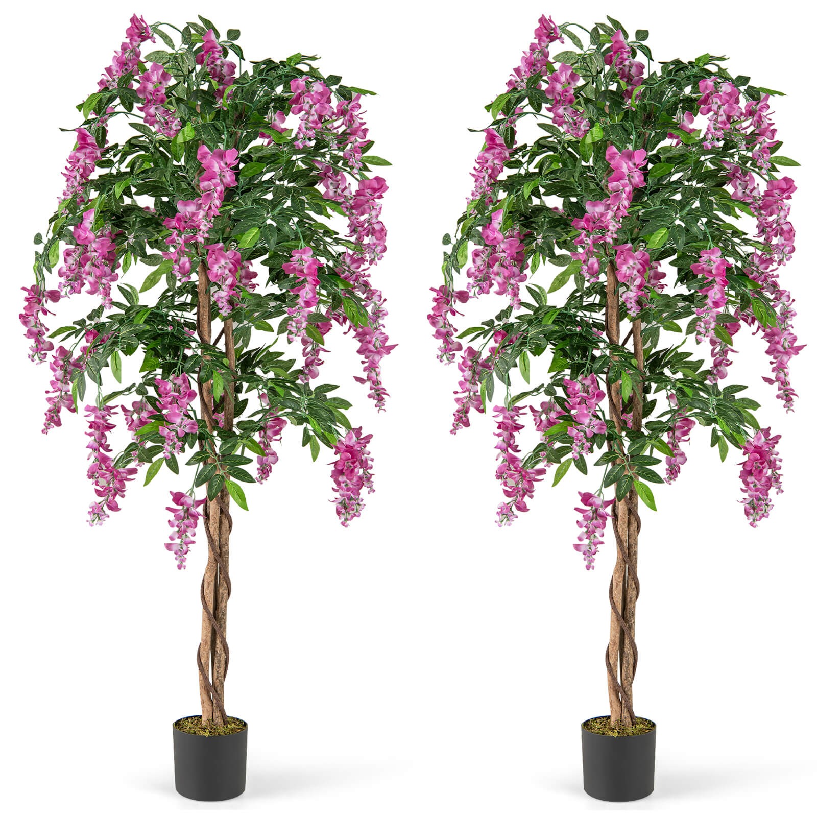 2 PCS 5.5 FT Tall Artificial Ficus Tree Faux Wisteria Plant in Nursery Pot