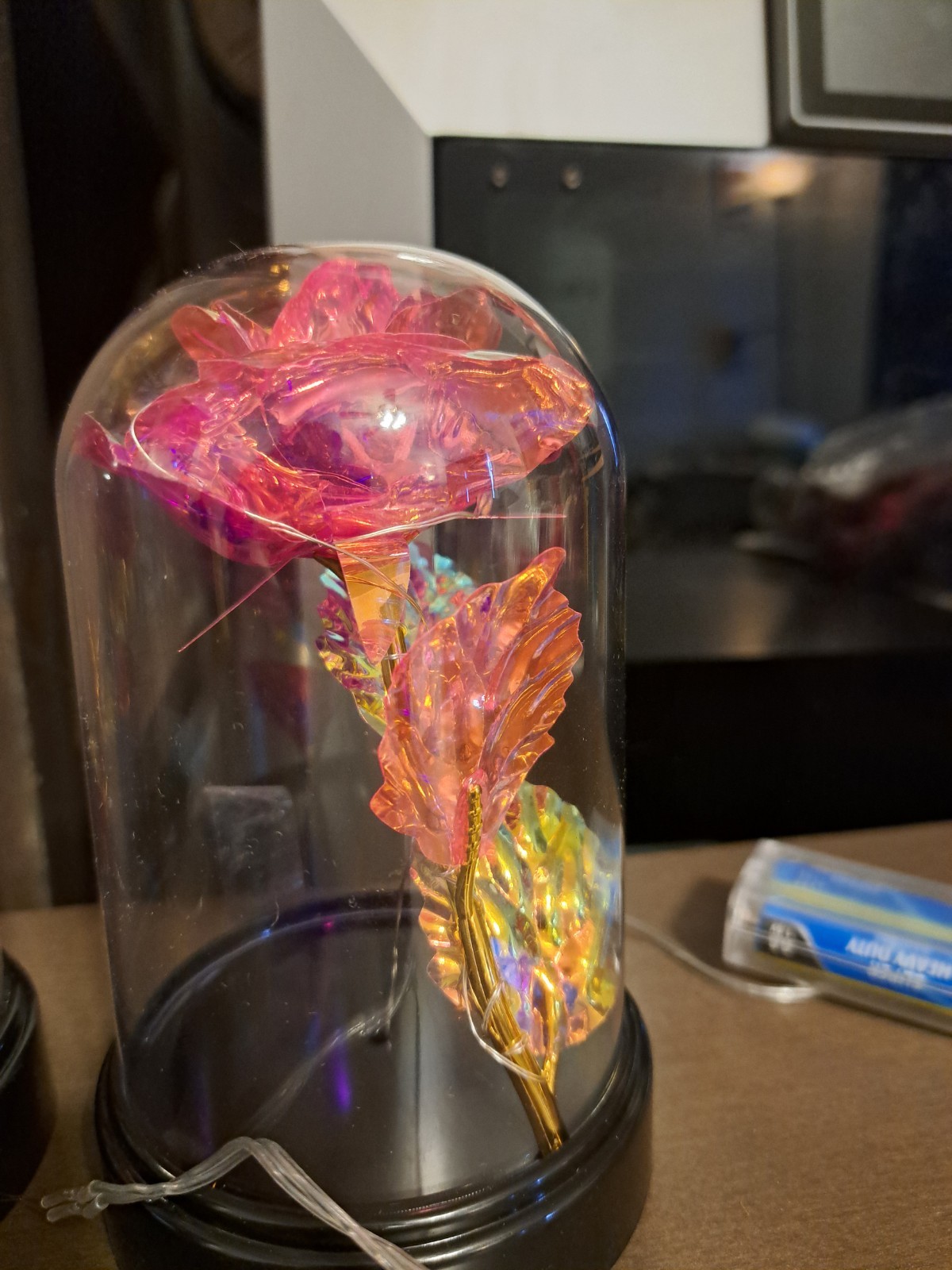 Light up fiber optic roses in Plastic Dome
