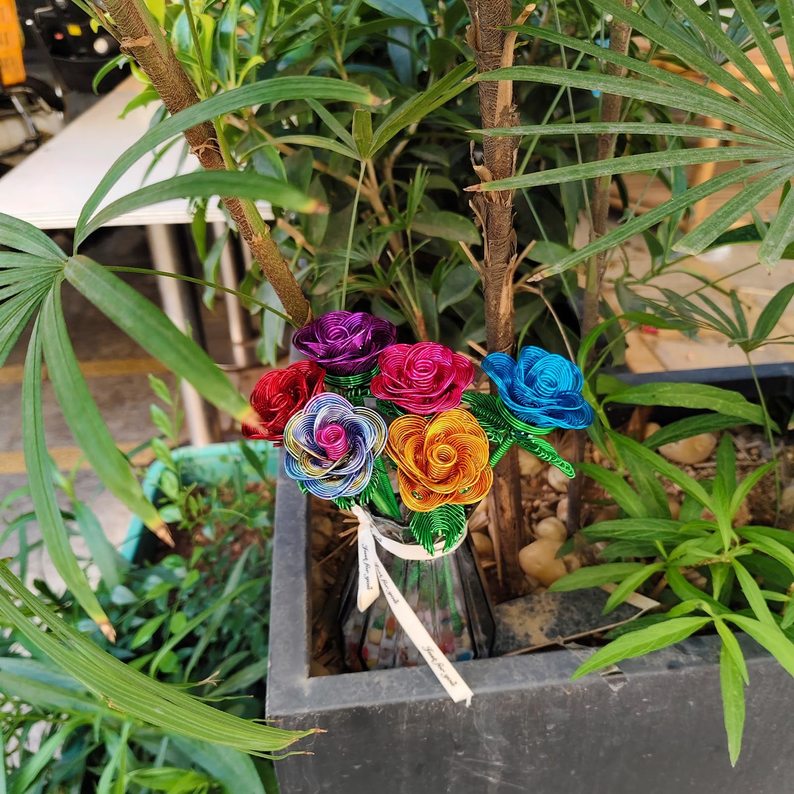 6Pcs YTBBGS Colorful Metal Bouquet Rose Artificial Flowers,Fake Rose with Wat