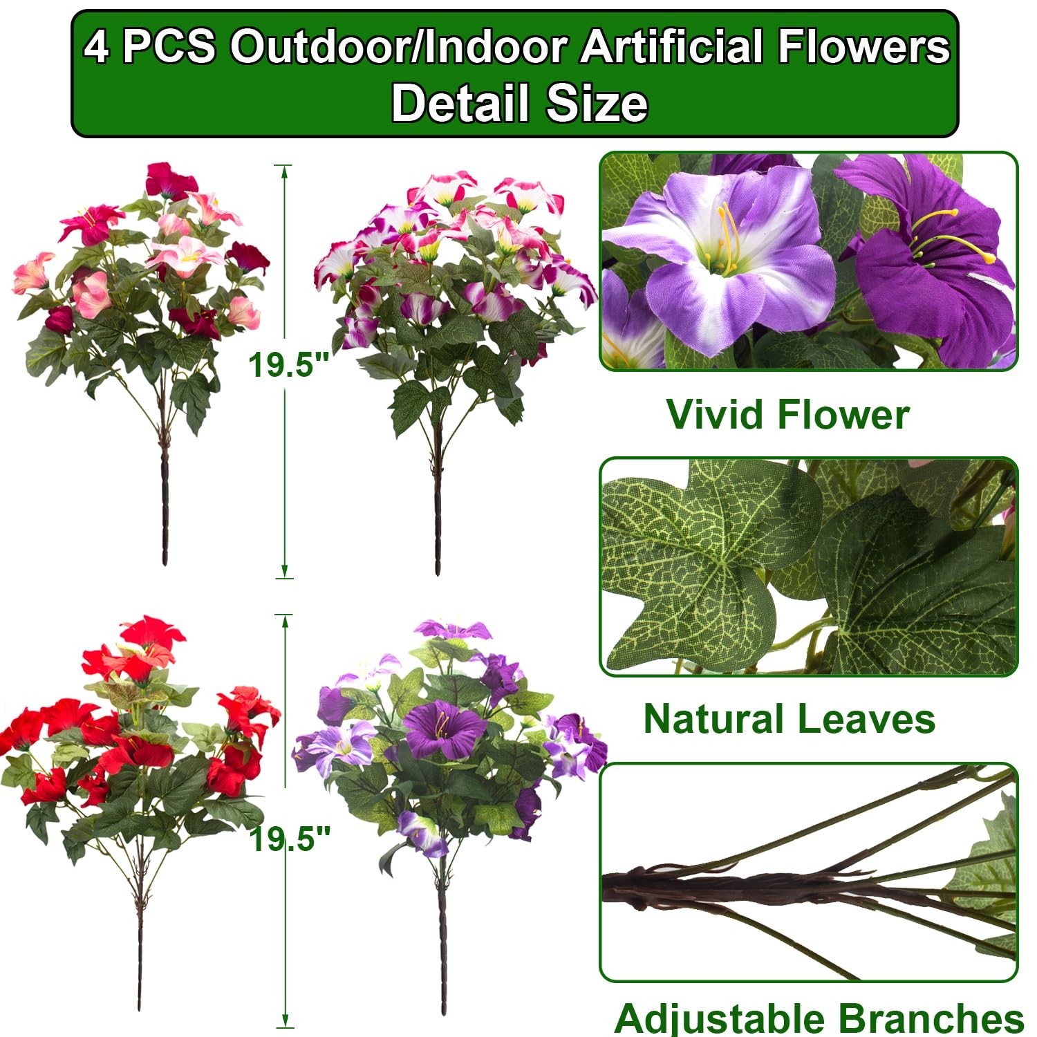 Vibrant UV Resistant Faux Petunias – Silk Flowers for Outdoor Decor, Maintenance