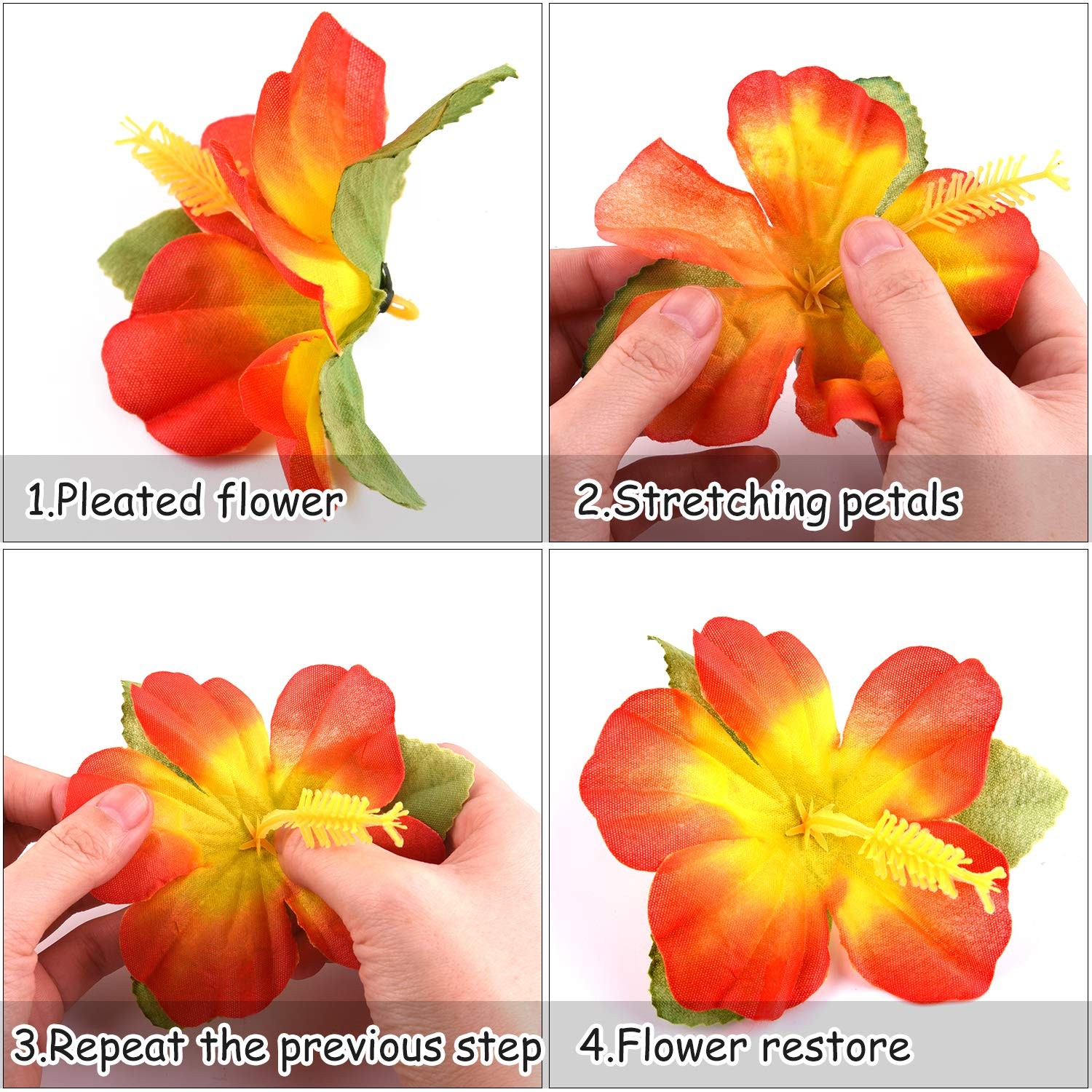 60 PCS Artificial Hibiscus Flowers Tropical Palm Leaves Luau Party Decor