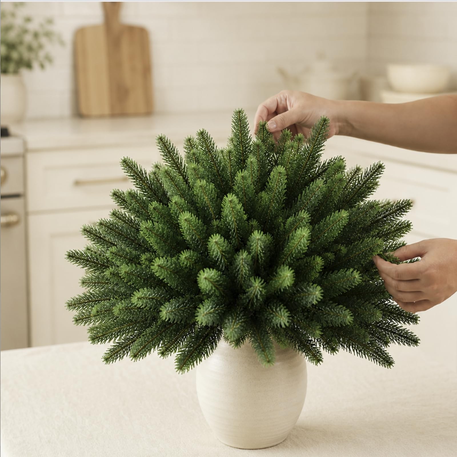 12 Bundles Artificial Pine Branches, Faux Christmas Cedar Greenery Stems
