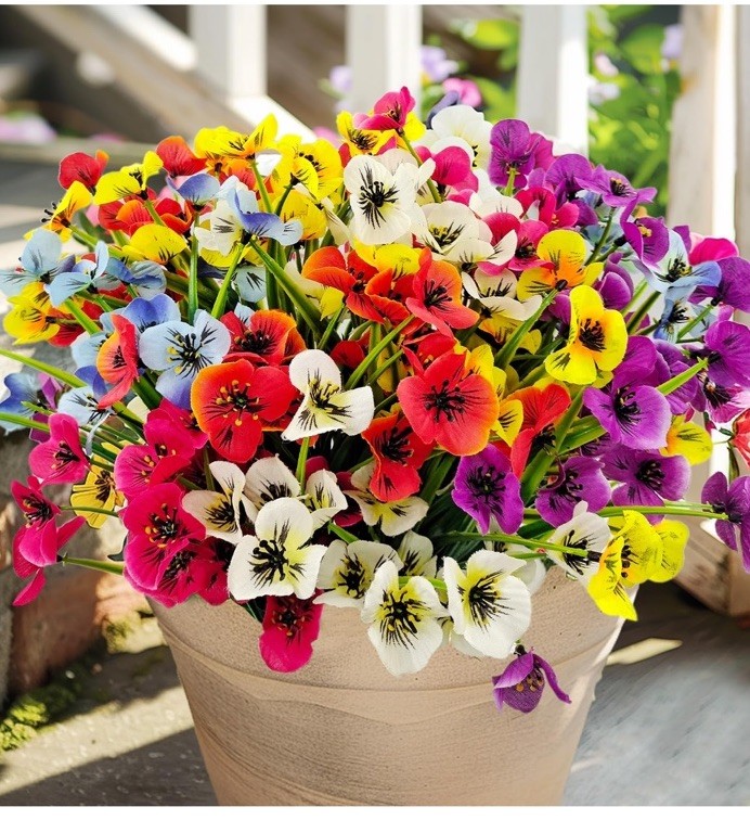 12 Bundle UV Protected Indoor/Outdoor Faux Pansies Silk Flower Decor