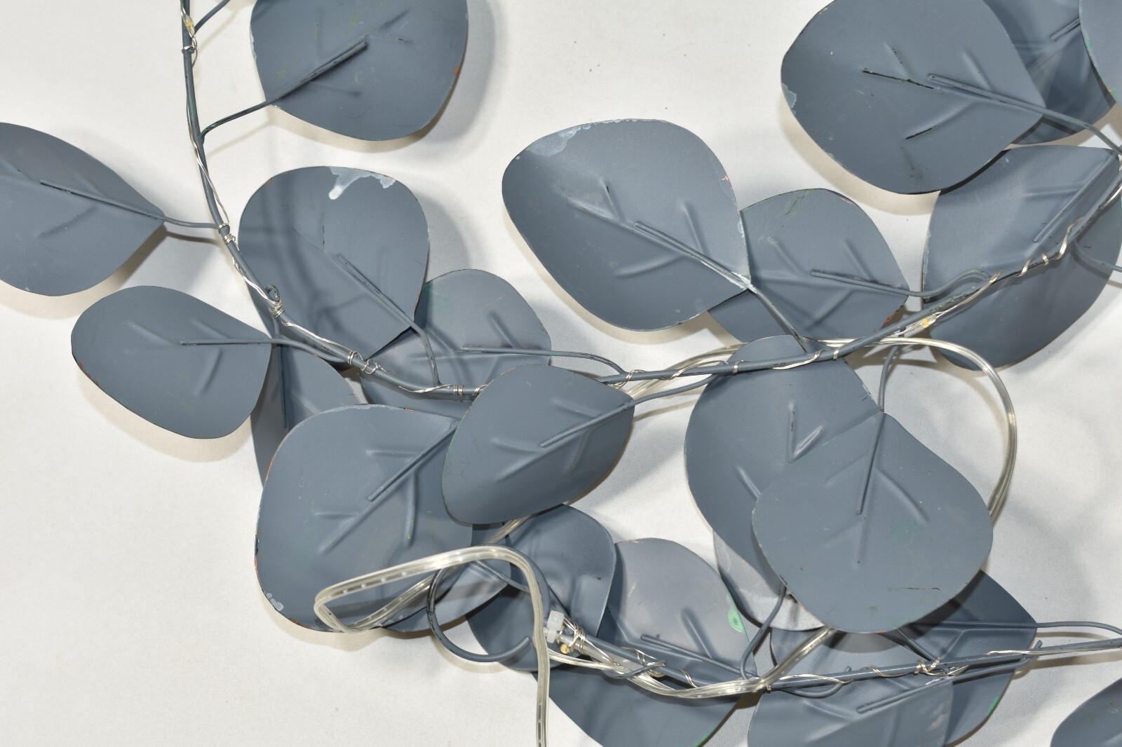 Metal Silver Dollar Eucalyptus Leaves Lit Garland Faux Green Copper Finish 72″