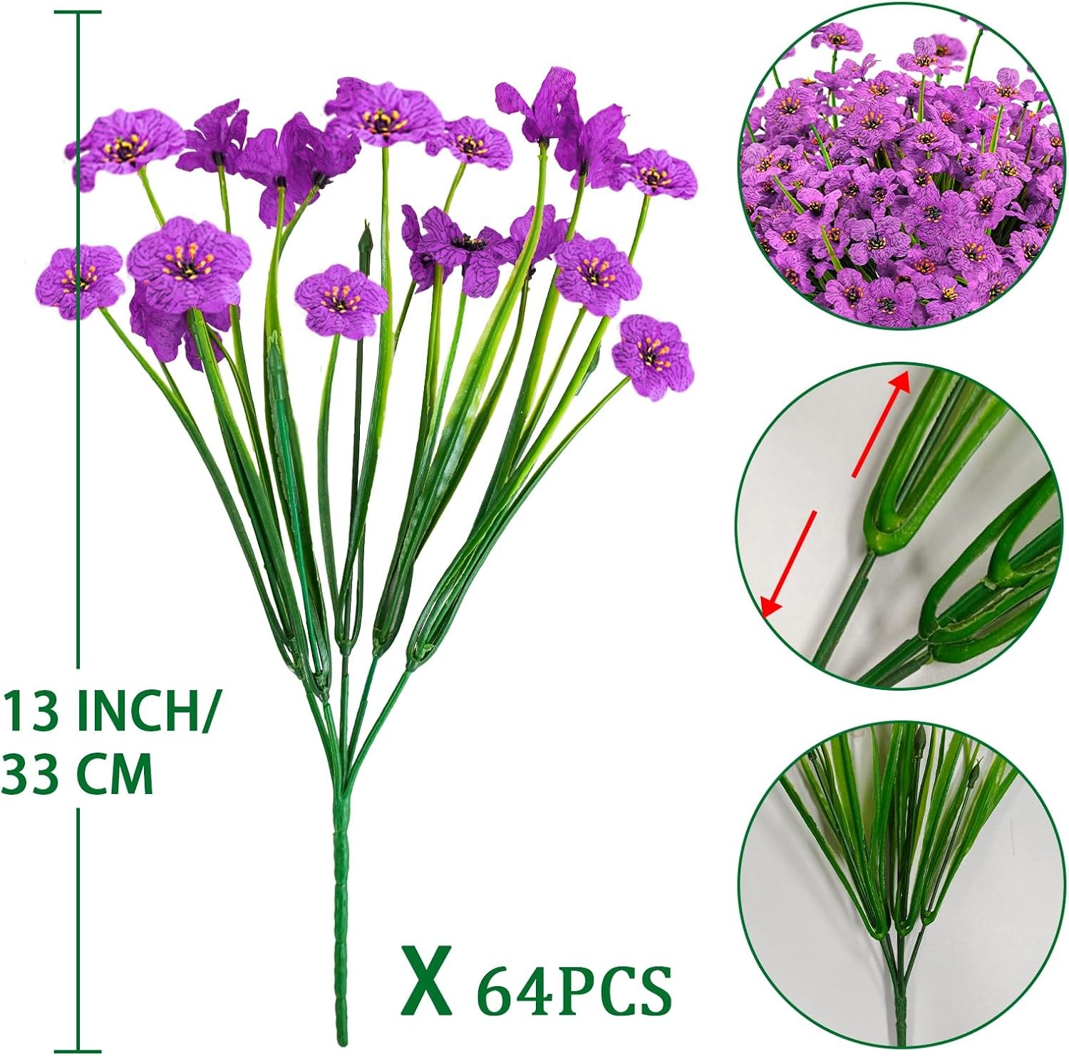 48 Bundles Outdoor Artificial Flowers UV Resistant Fake Silk Flower Faux Plastic
