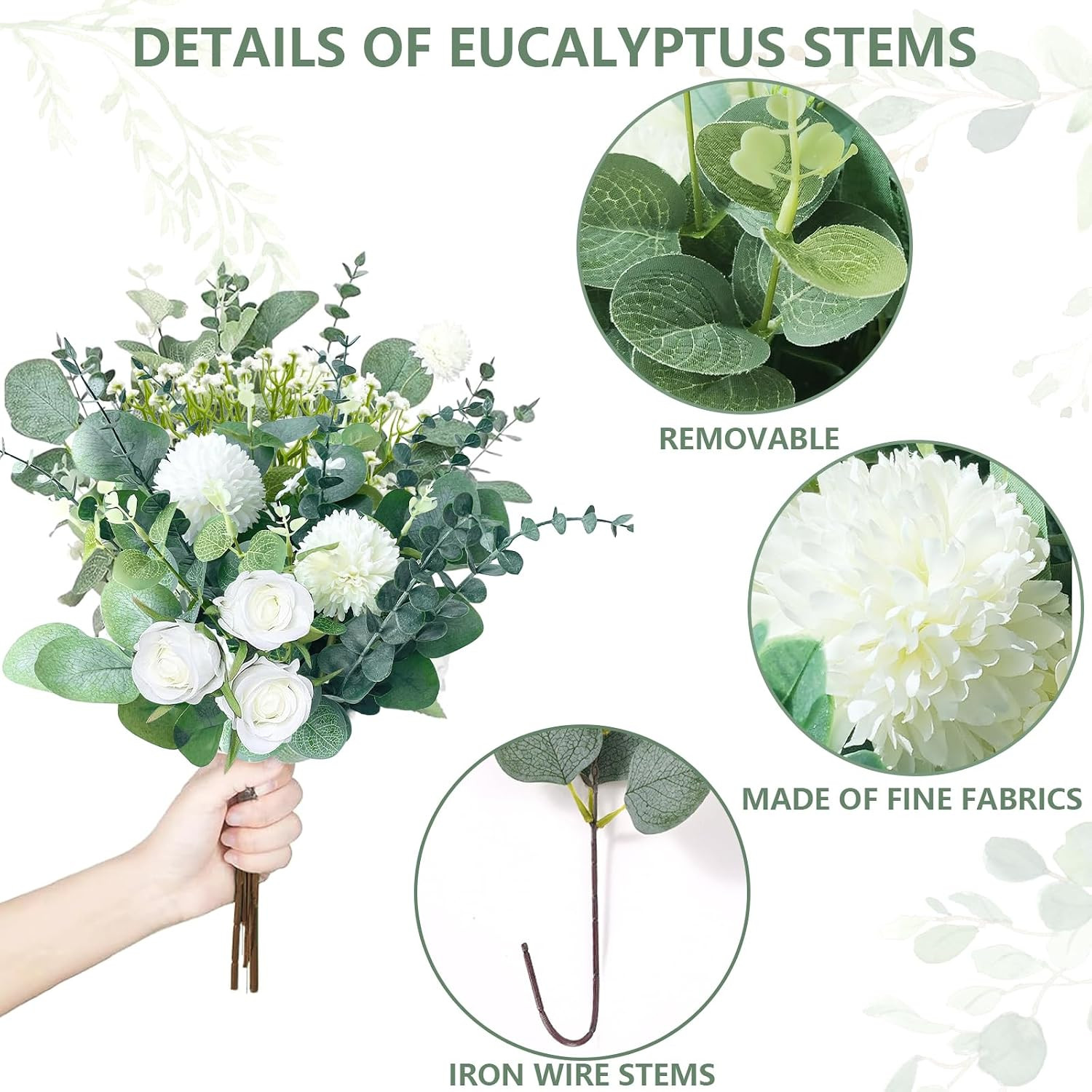 110 Pcs 7 Kinds Mixed Artificial Eucalyptus Stems, Fake Greenery Stems Silver Do