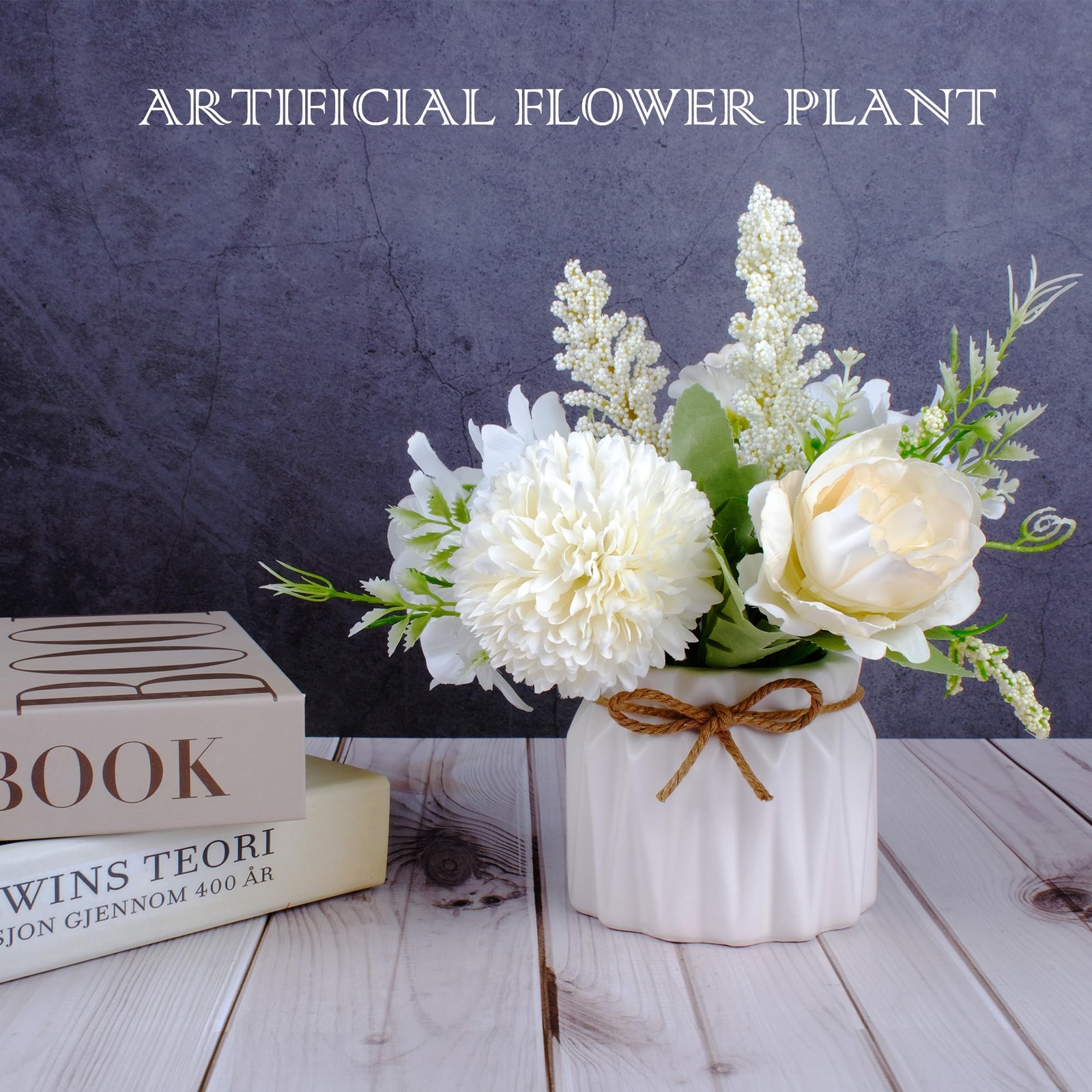 Artificial Potted Flowers White Small Ceramic Vase Fake Flower Plants Desktop De