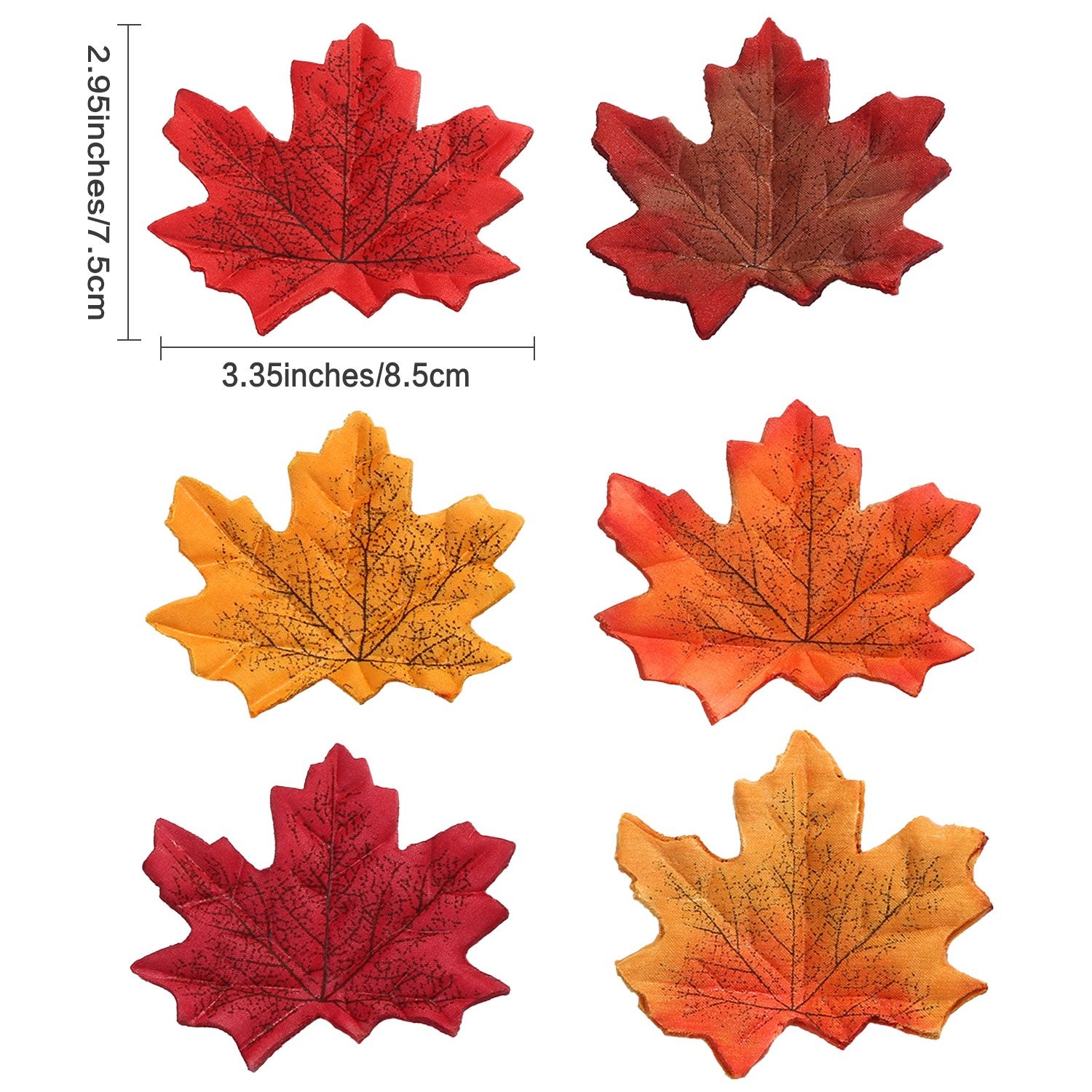 Whaline 300 Pieces Fall Artificial Maple Leaves Faux Autumn Colored Mixed Fake