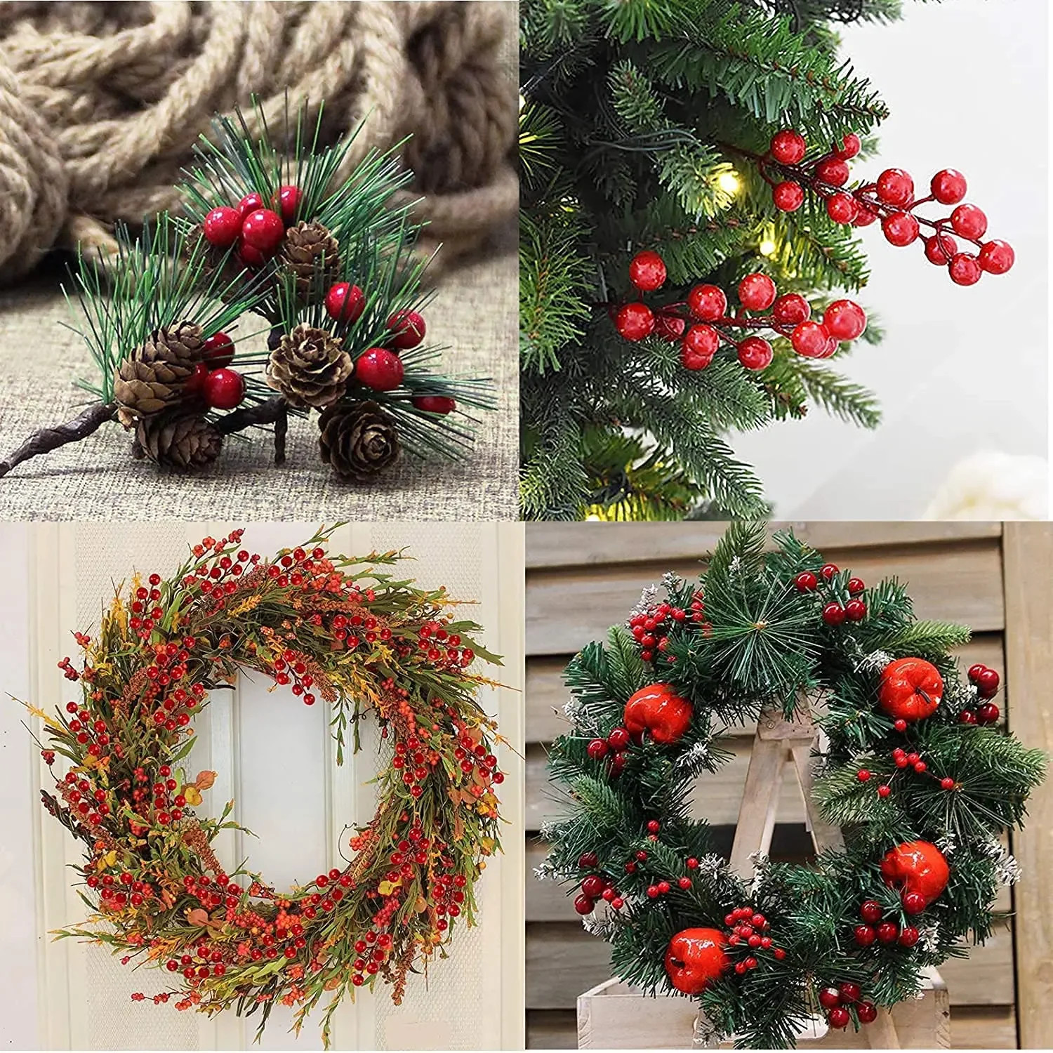 500/50Pcs Mini Artificial Red Berries DIY Floral Wreath Ornament Fake Berry Cher