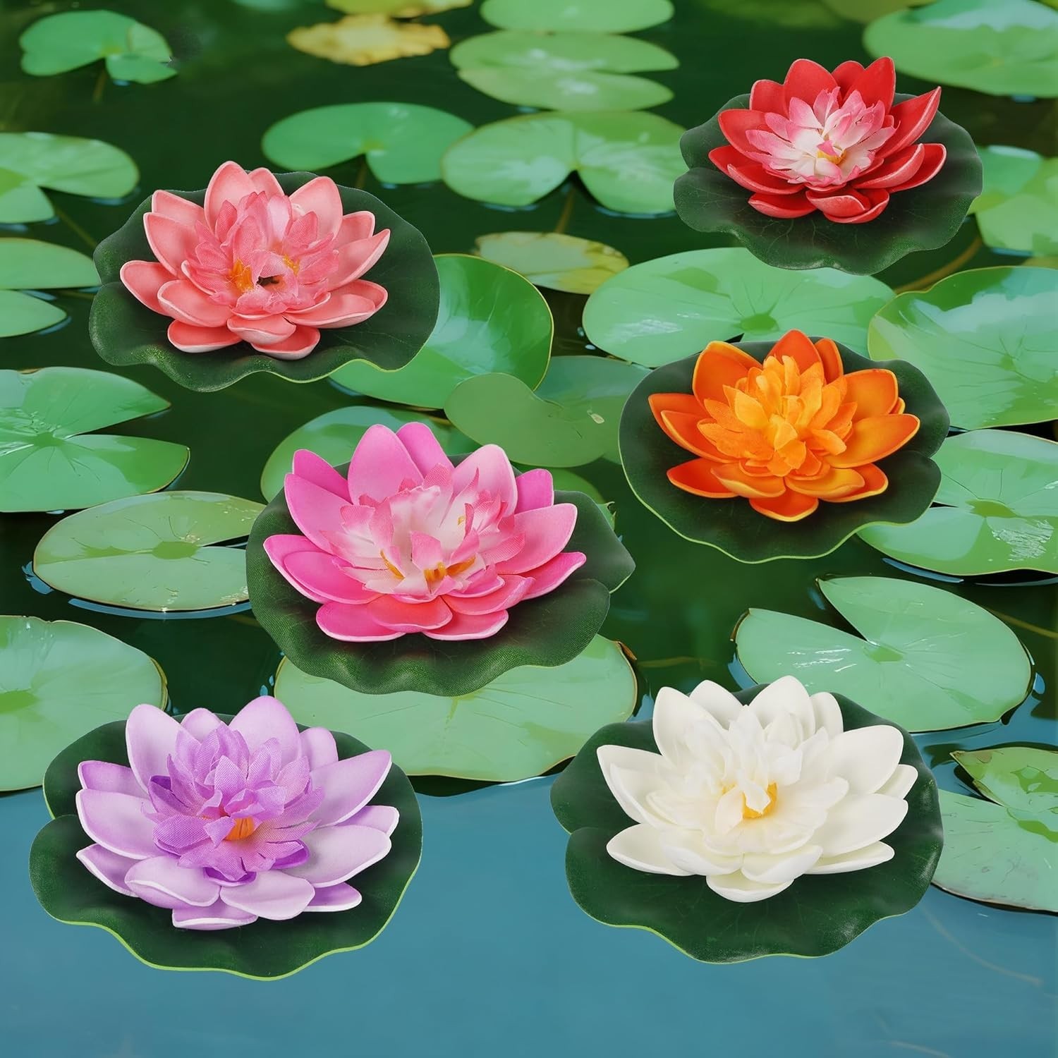 12Pcs Colorful Floating Foam Lotus Flowers & Lily Pads for Garden Decor