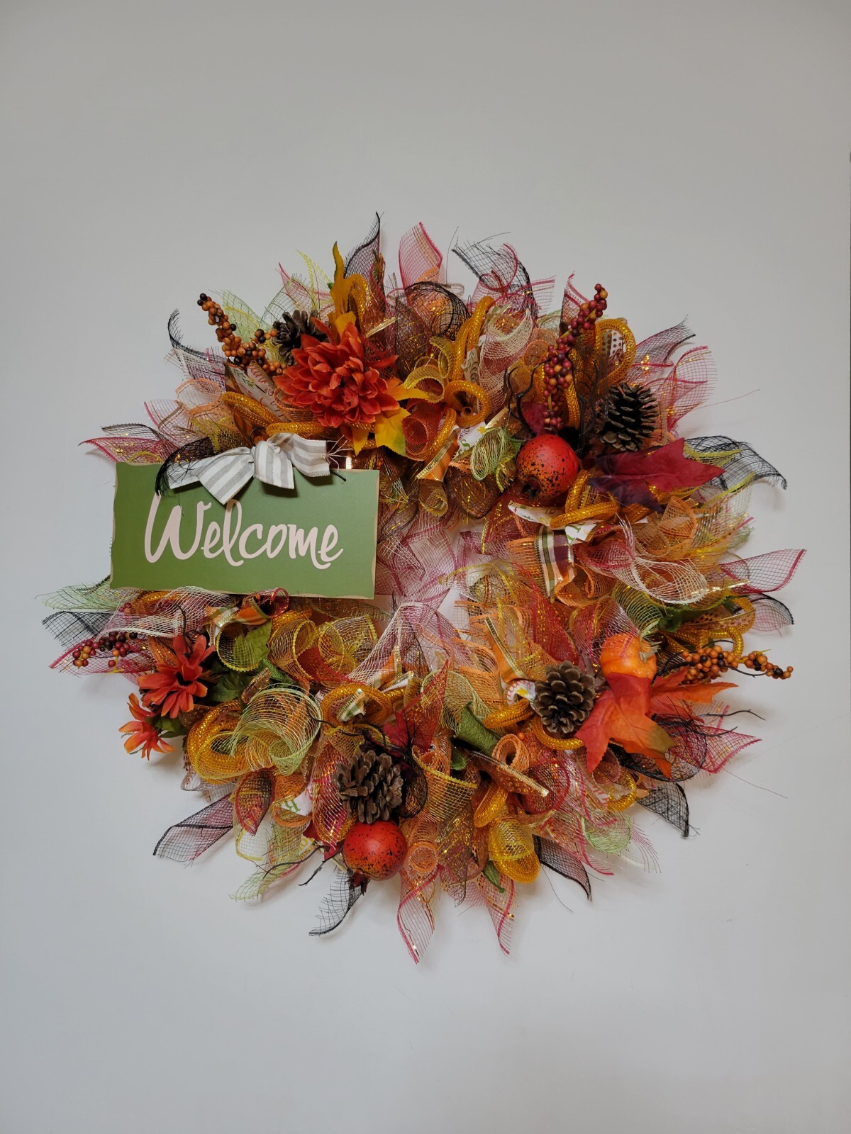 WELCOME autumn Spring Mesh Front Door Wreath Wall Decor Bright colors large