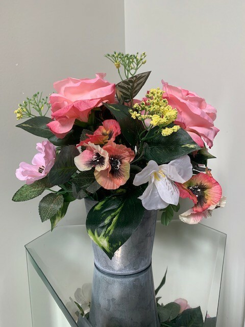 Floral artificial ARRANGEMENT Pink Flower Centerpiece 13 inch Home Decor