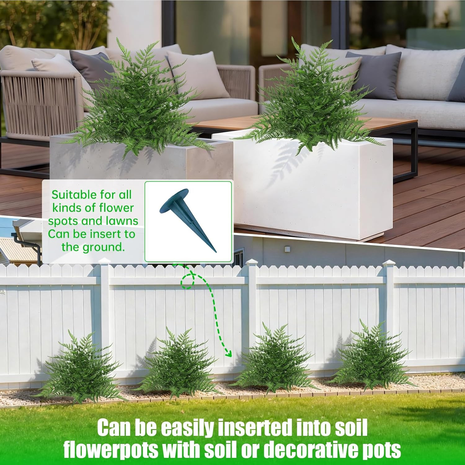 Yangrass Artificial 23″ Fern Topiary Ball Trees, 2PCS Fake Fern Bushes Artificia