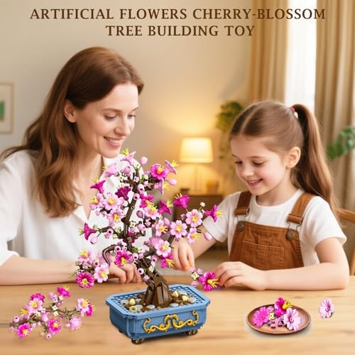 Flowers Cherry-Blossom Bonsai Building Set – 2 in 1 Artificial Bonsai Tree