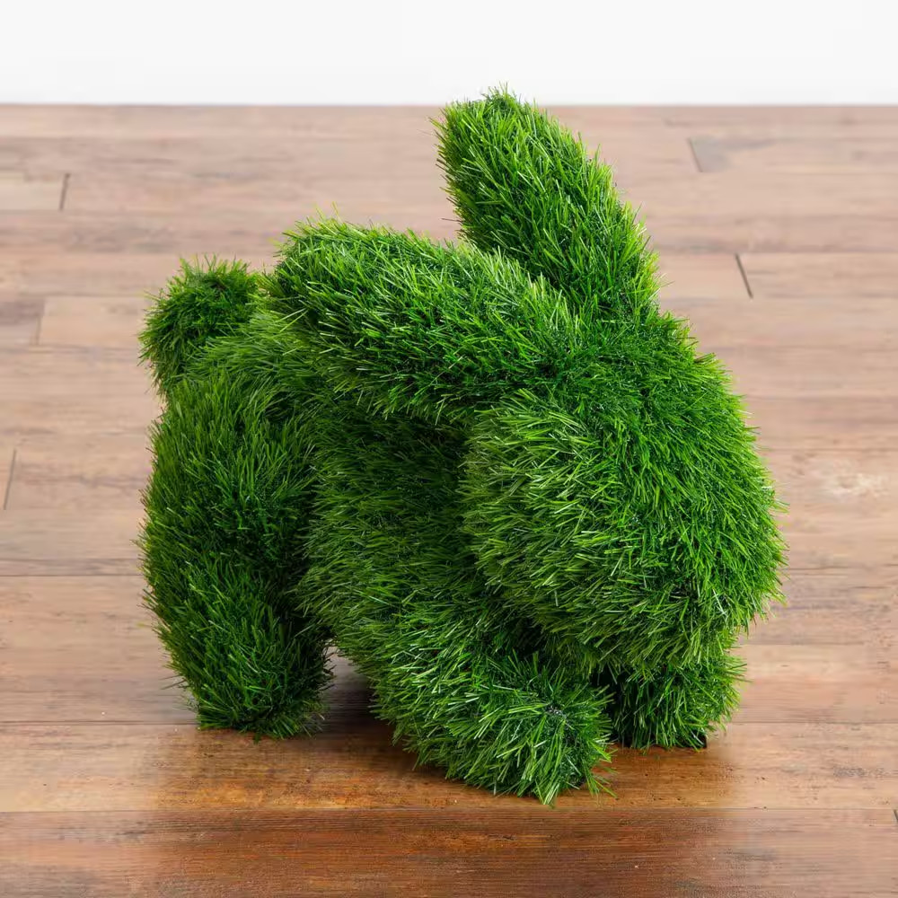 14In. UV Resistant Artificial Grass Garden Plush Topiary Bunny Rabbit (Indoor/Ou