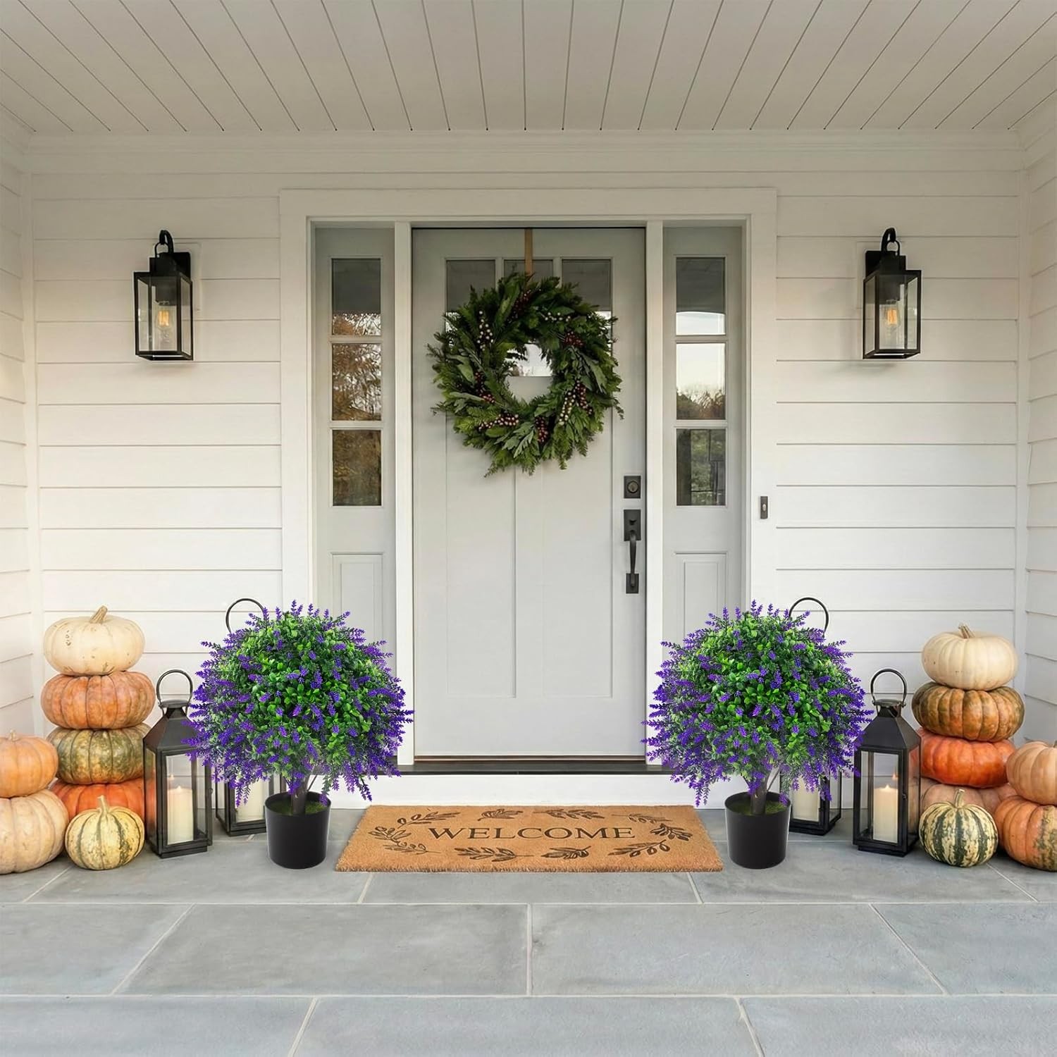 2 Pcs UV Resistant Fake Lavender Topiary Balls for Garden Porch Outdoor Decor