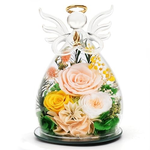 Gifts for Mom Birthday Gifts for Women, Preserved Rose in Glass Angel Figurines,