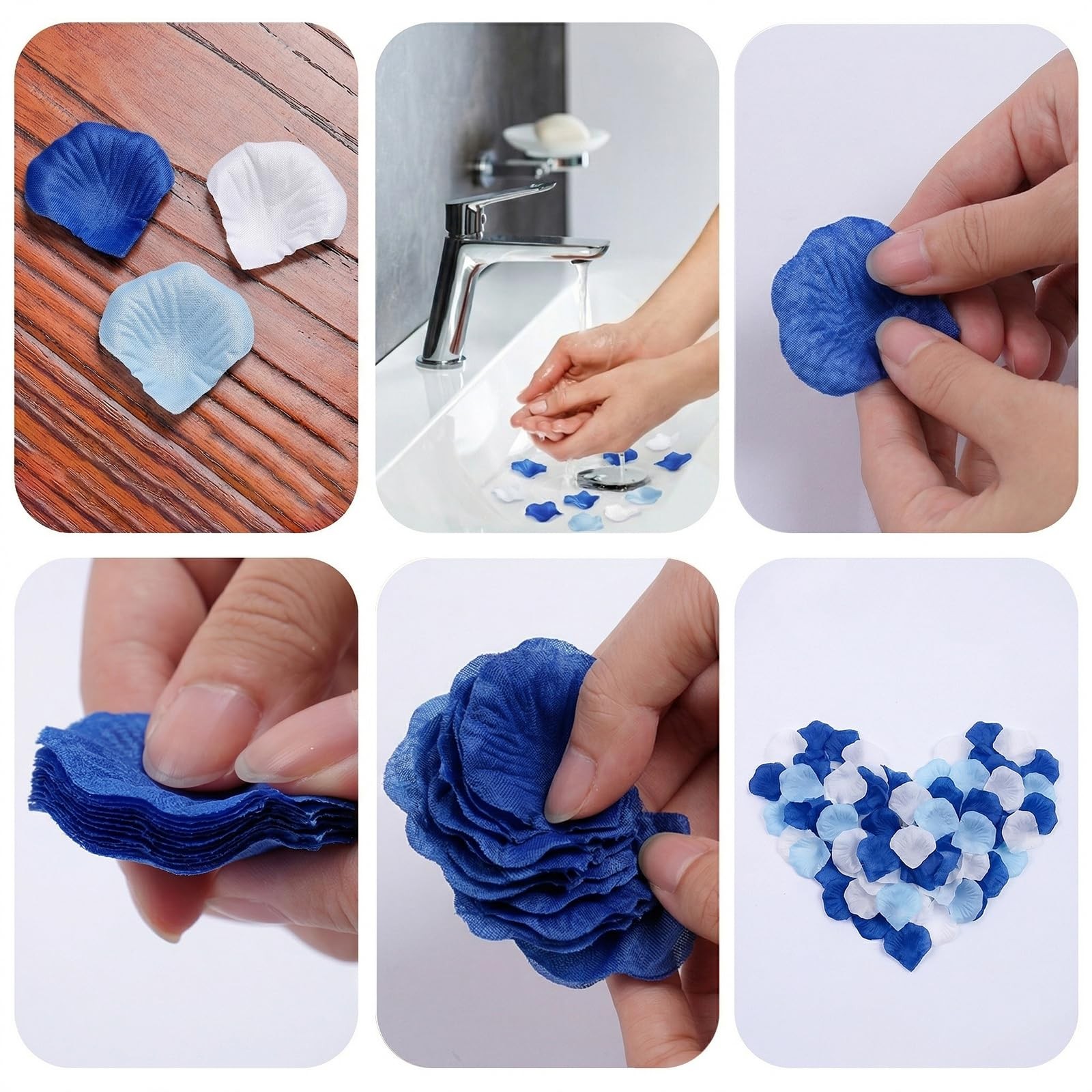 1800PCS Artificial Rose Petals, Dark Blue, Light Blue, White