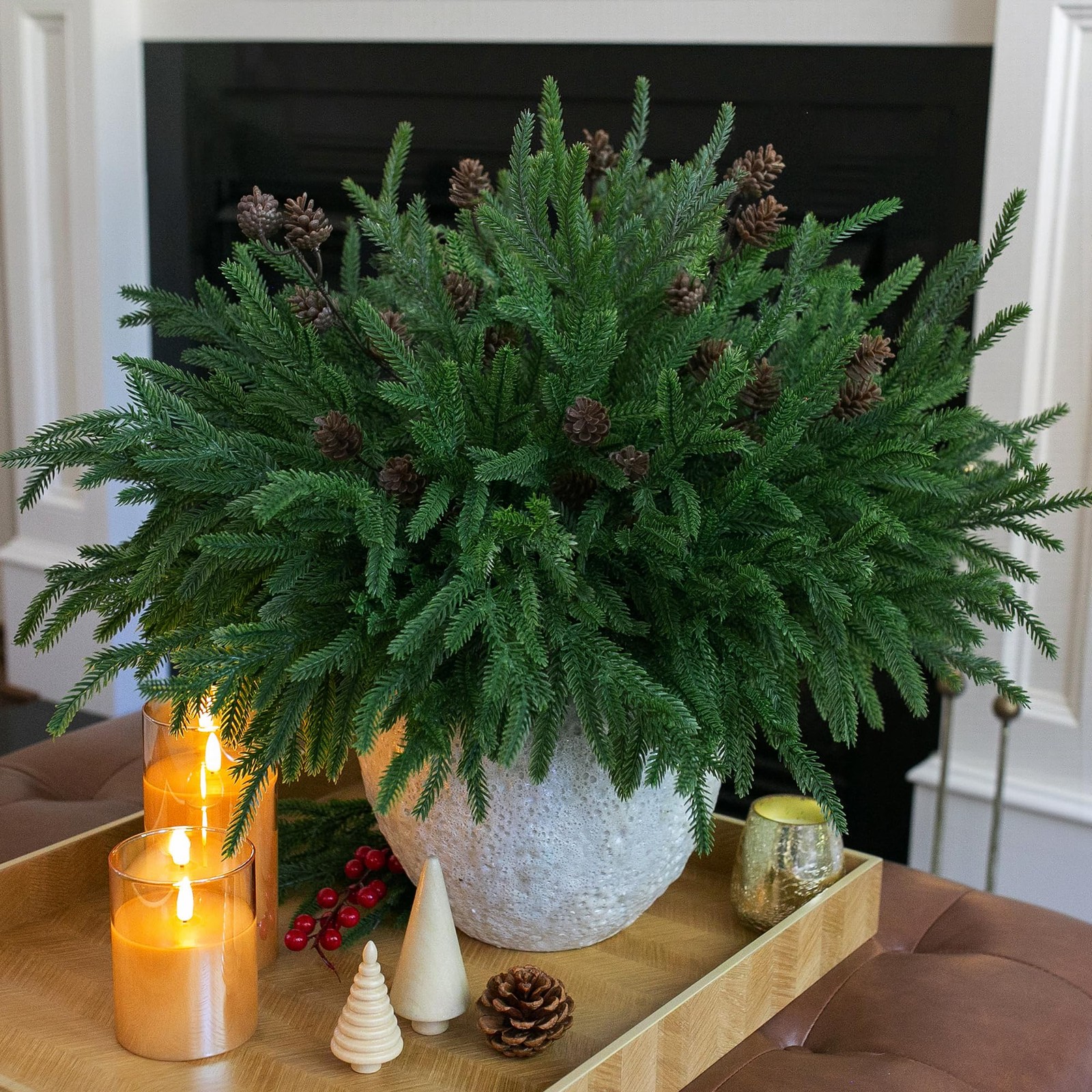 Artificial Christmas Norfolk Pine Stems Branches for Small Cones