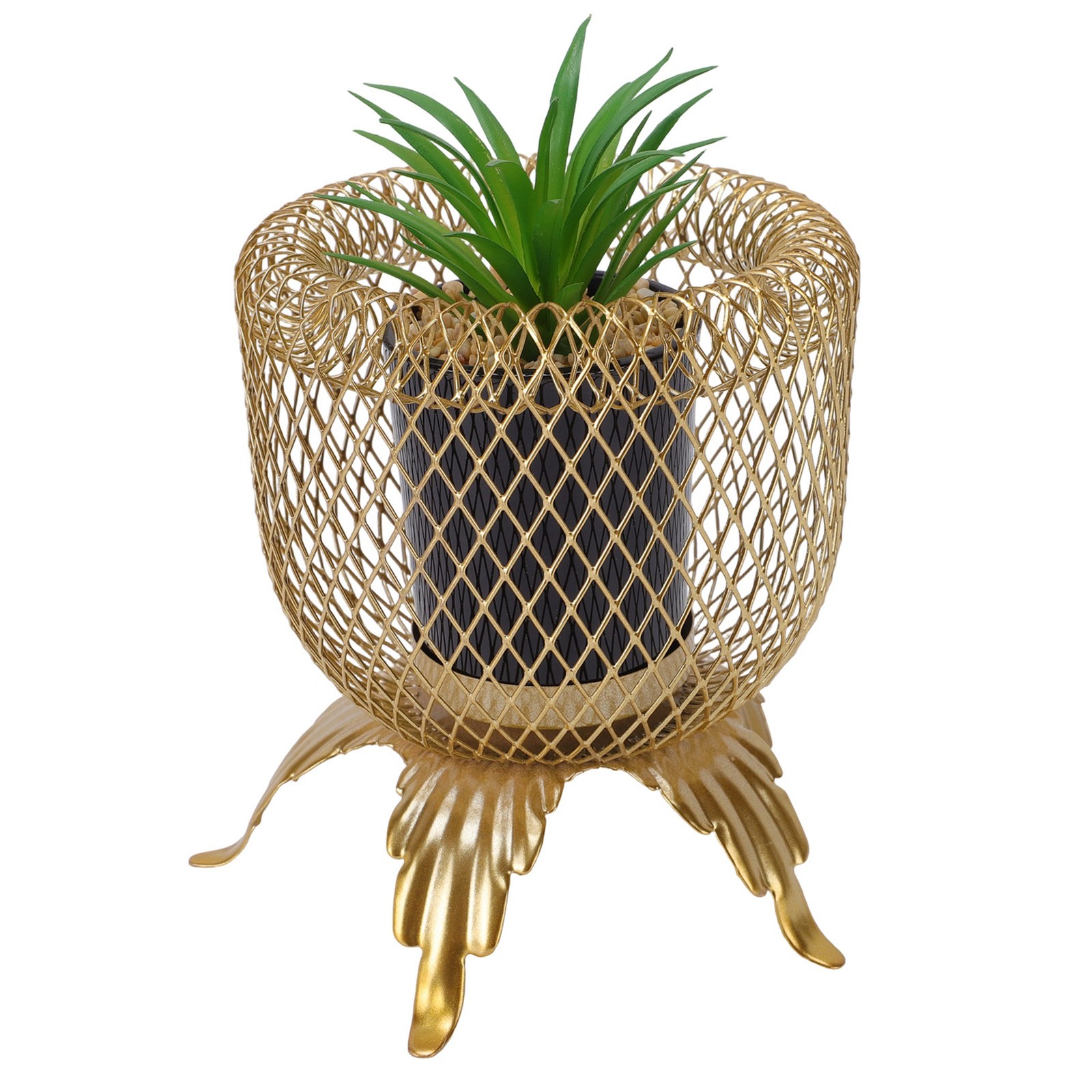 Small Fake Plant With Metal Cage Decorative Potted Artificial Succulent For Home
