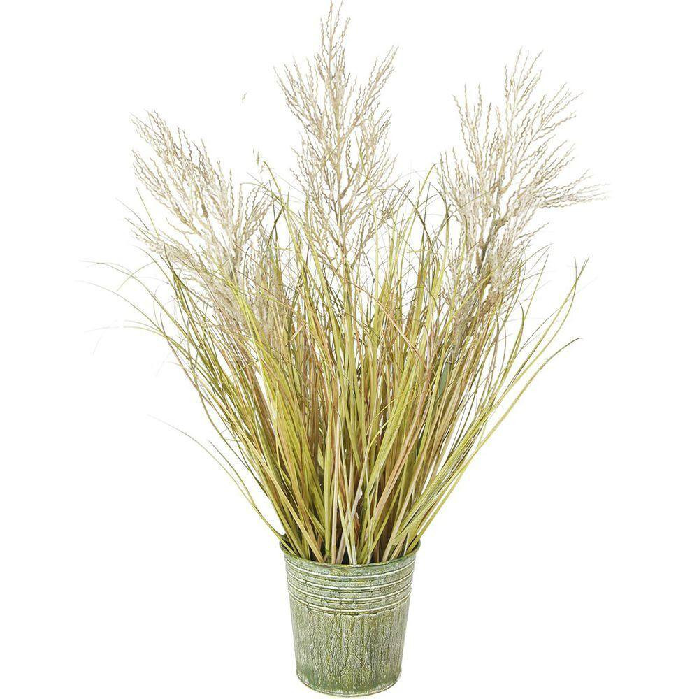 9.84 In. Outdoor Green Artificial Plant Faux Onion Grass Pampas Shrubs Reed Flow