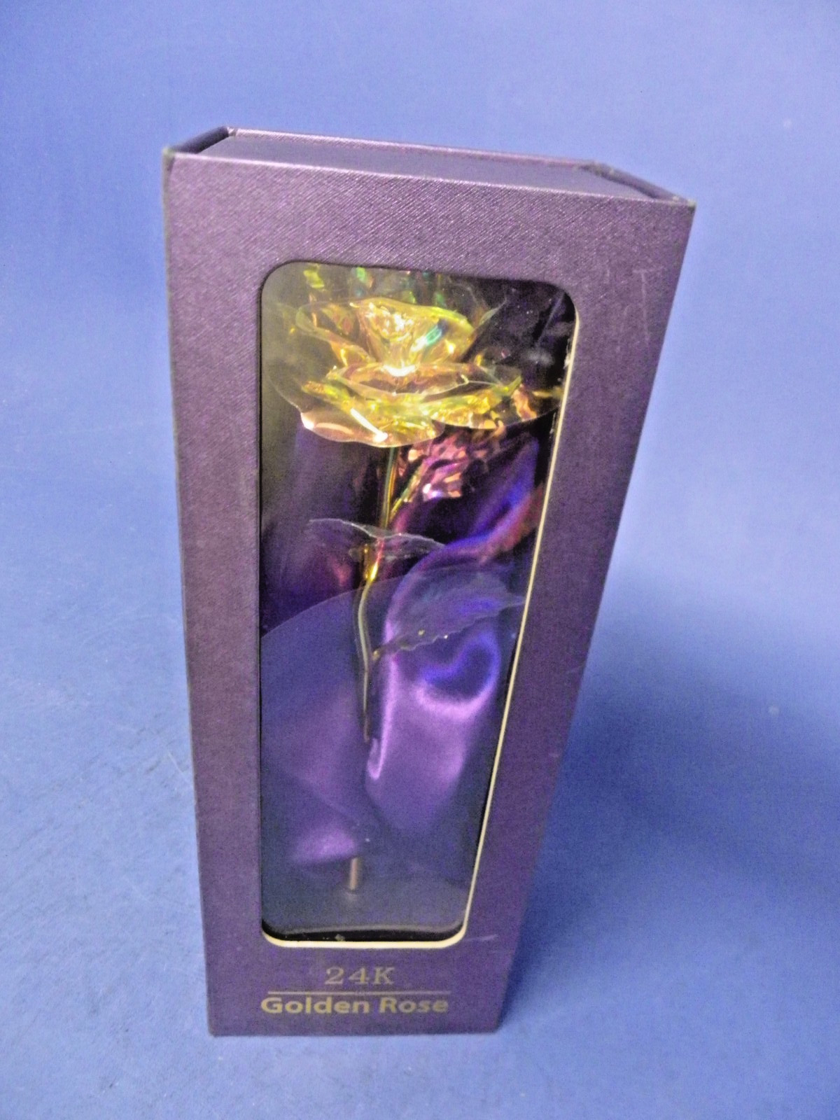 24K Gold Plated Golden Rose in Purple Box 9″