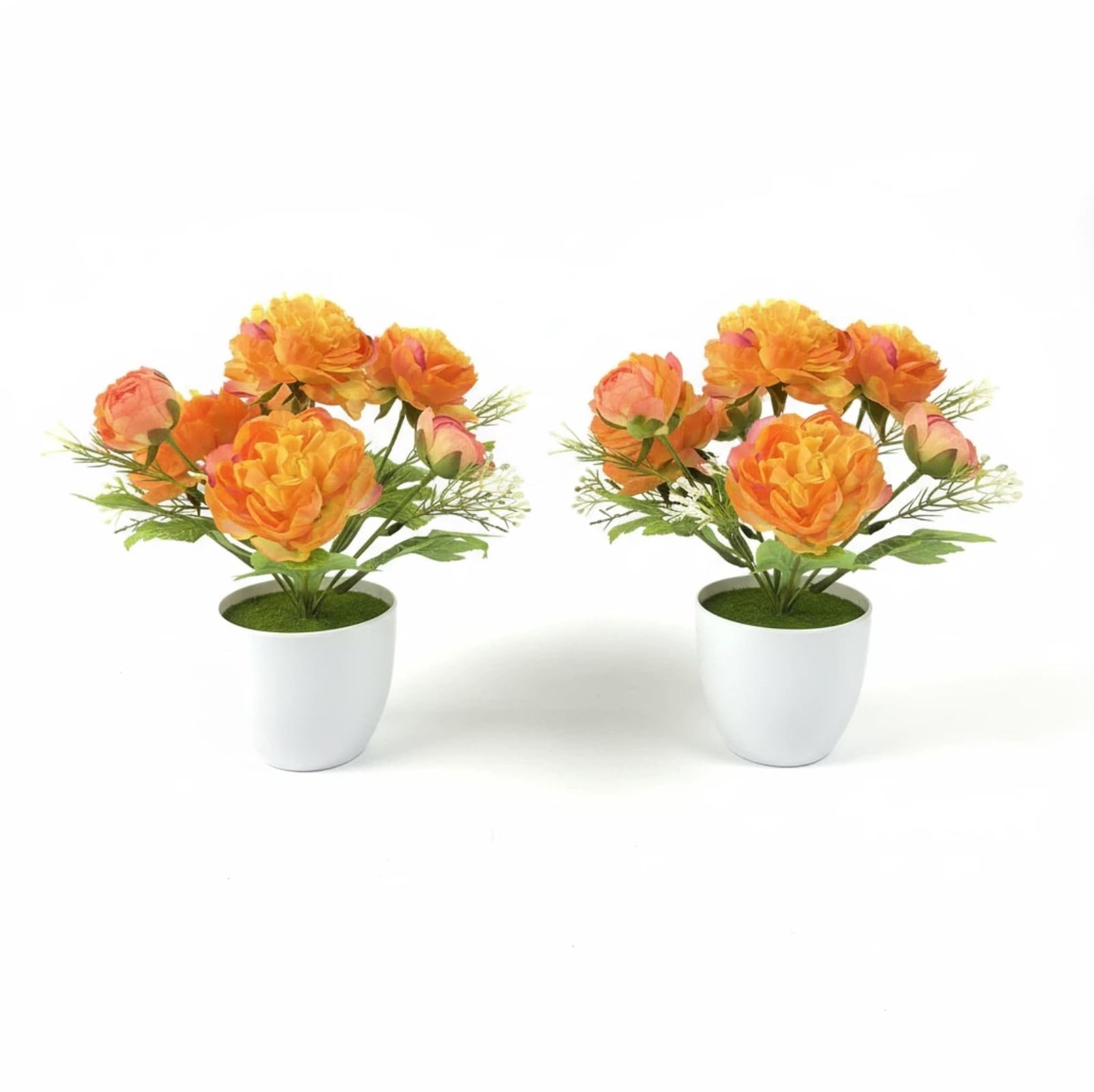 2 PCS Small Fake Potted Flowers Orange Artificial Ranunculus For Home Decor
