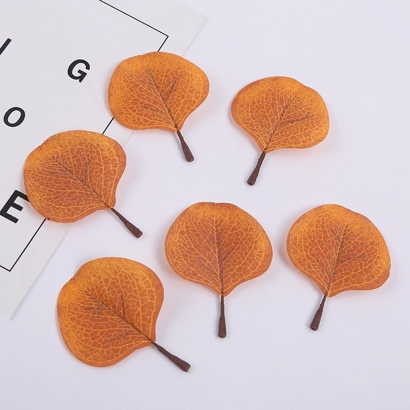 200 PCS Brown Mini Fall Leaves Decor Fake Eucalyptus Crafts Wreath Table Party