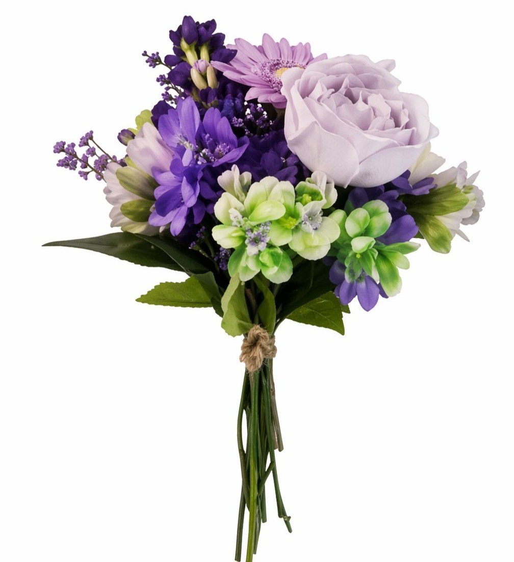 Lavender Purple Artificial Bouquet Real Touch Roses Gerbera Daisy Wedding Bouque